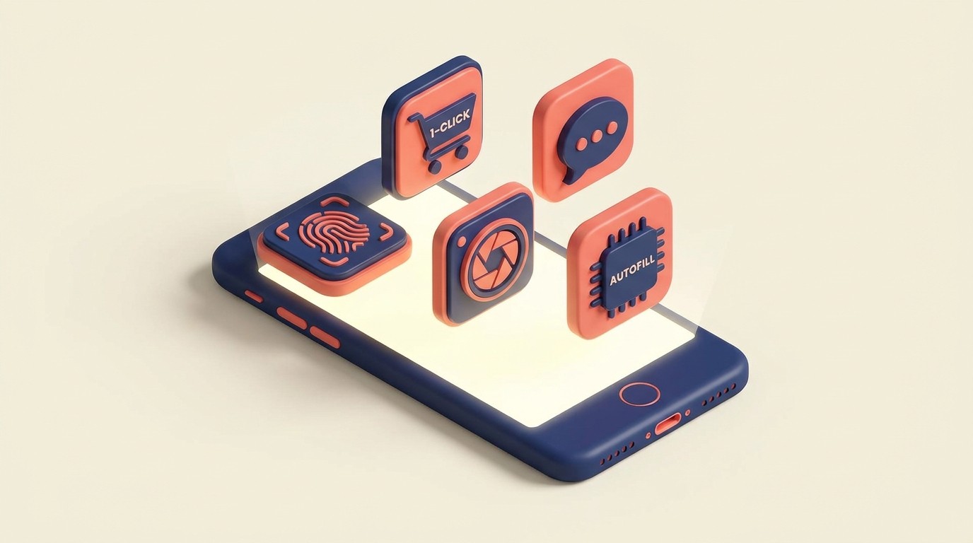 Mobile-specific features one-click checkout biometric auth camera SMS