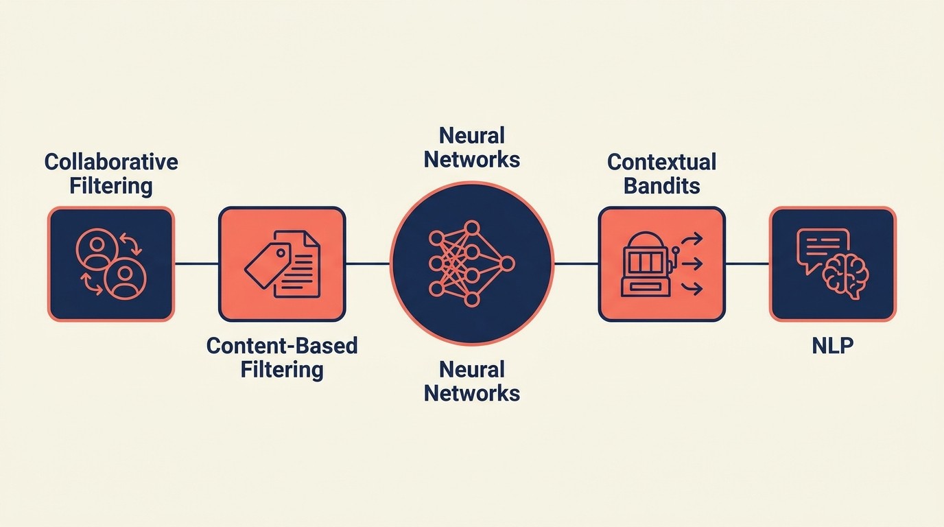 協調フィルタリング、ニューラルネットワーク、Contextual Banditsを含むAIと機械学習テクノロジー