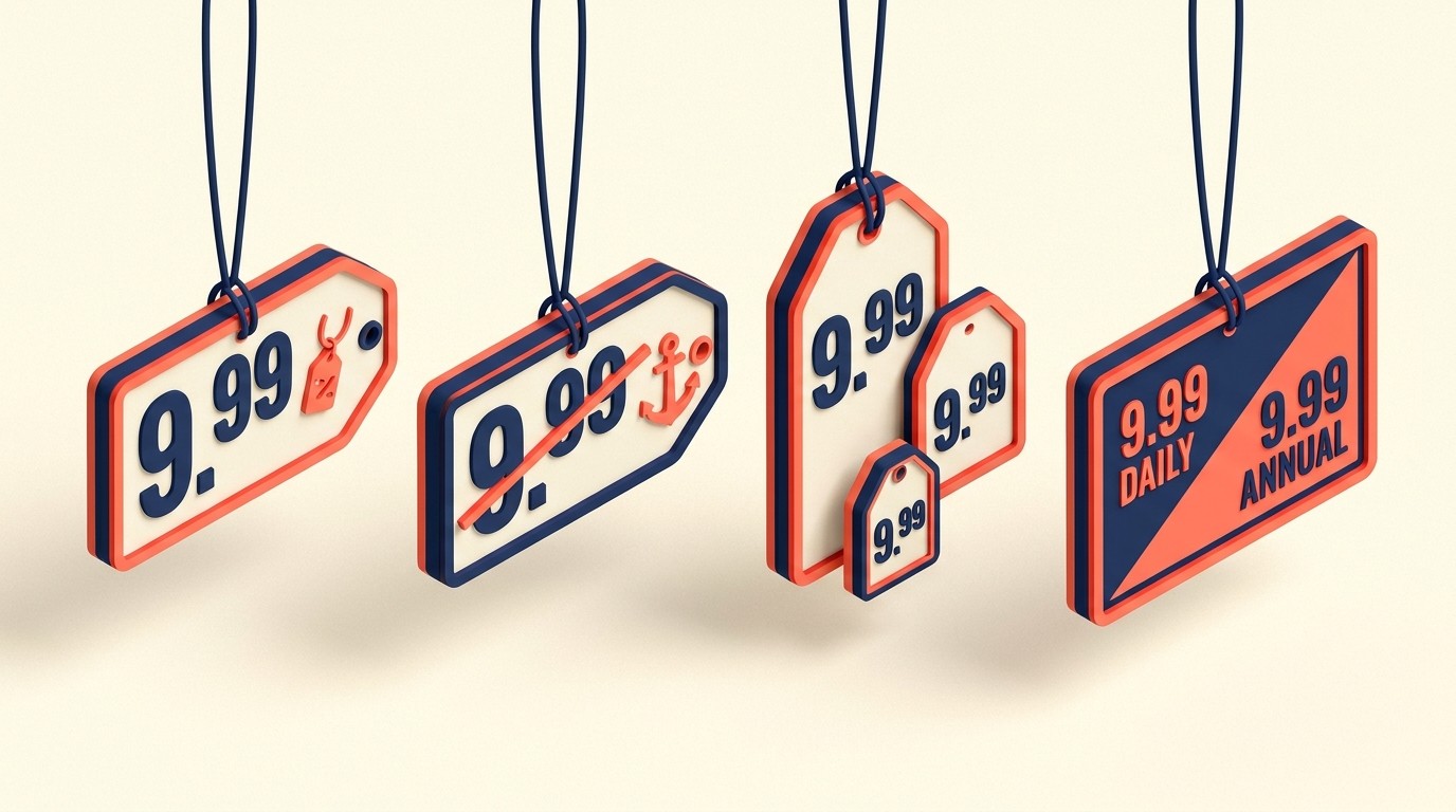 Taktik psychological pricing termasuk charm pricing, anchoring, decoy pricing, dan price framing