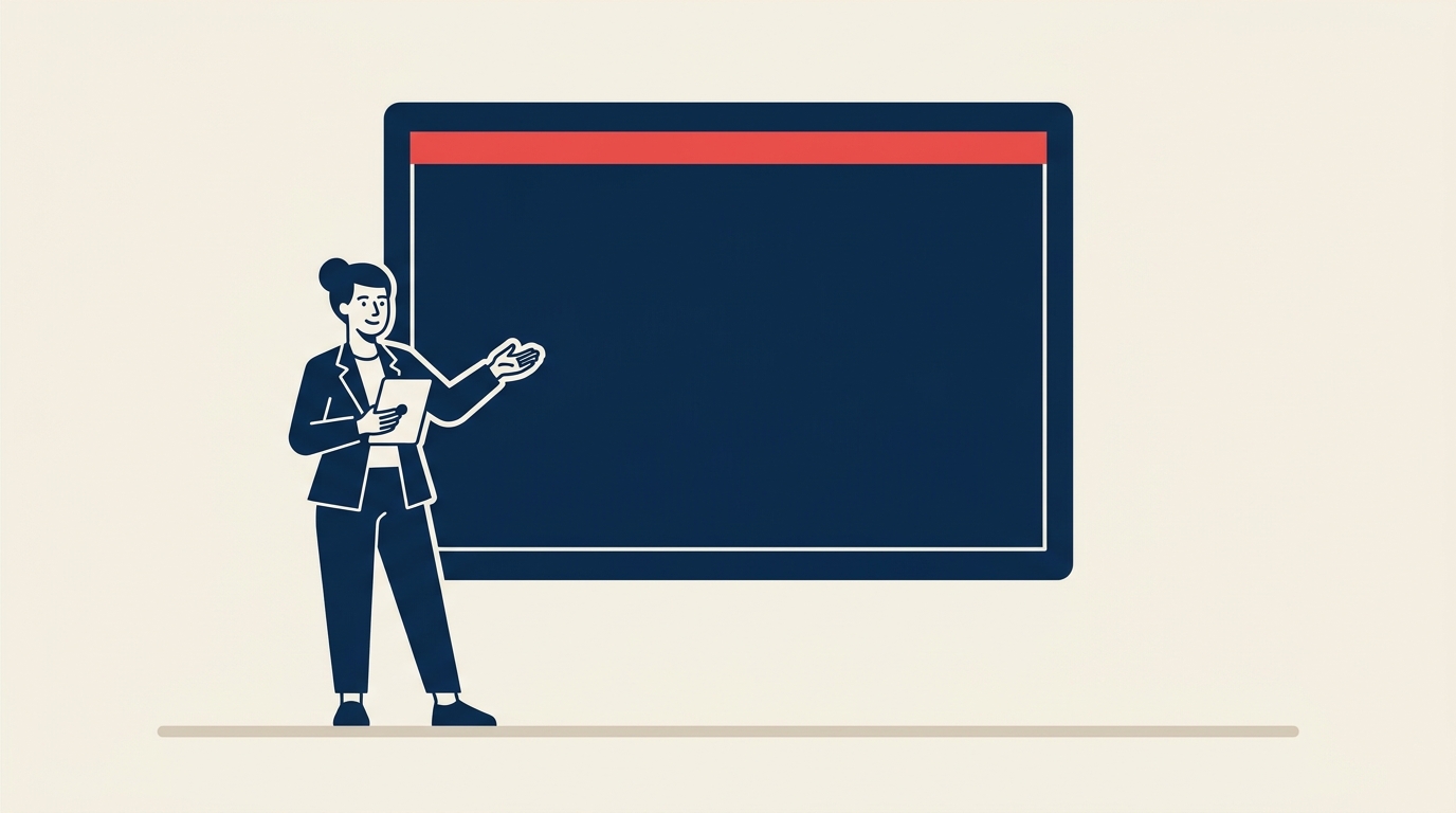 What Are Presentation Skills? illustrated with a clean projector lens transforming a cluttered bundle of notes into one clear coral beam aimed at an audience target