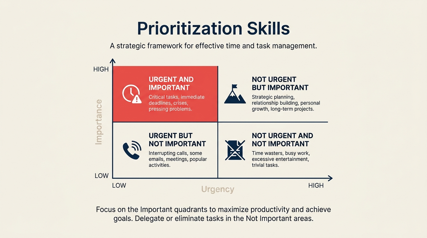 Prioritization skills sorting competing work by impact, effort, urgency, and strategic fit