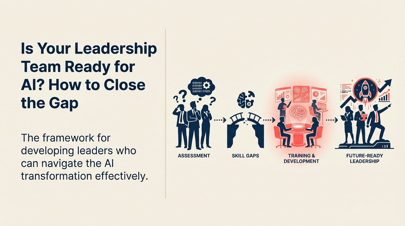 AI leadership readiness gap shown as an AI signal separated from a leadership capability bridge