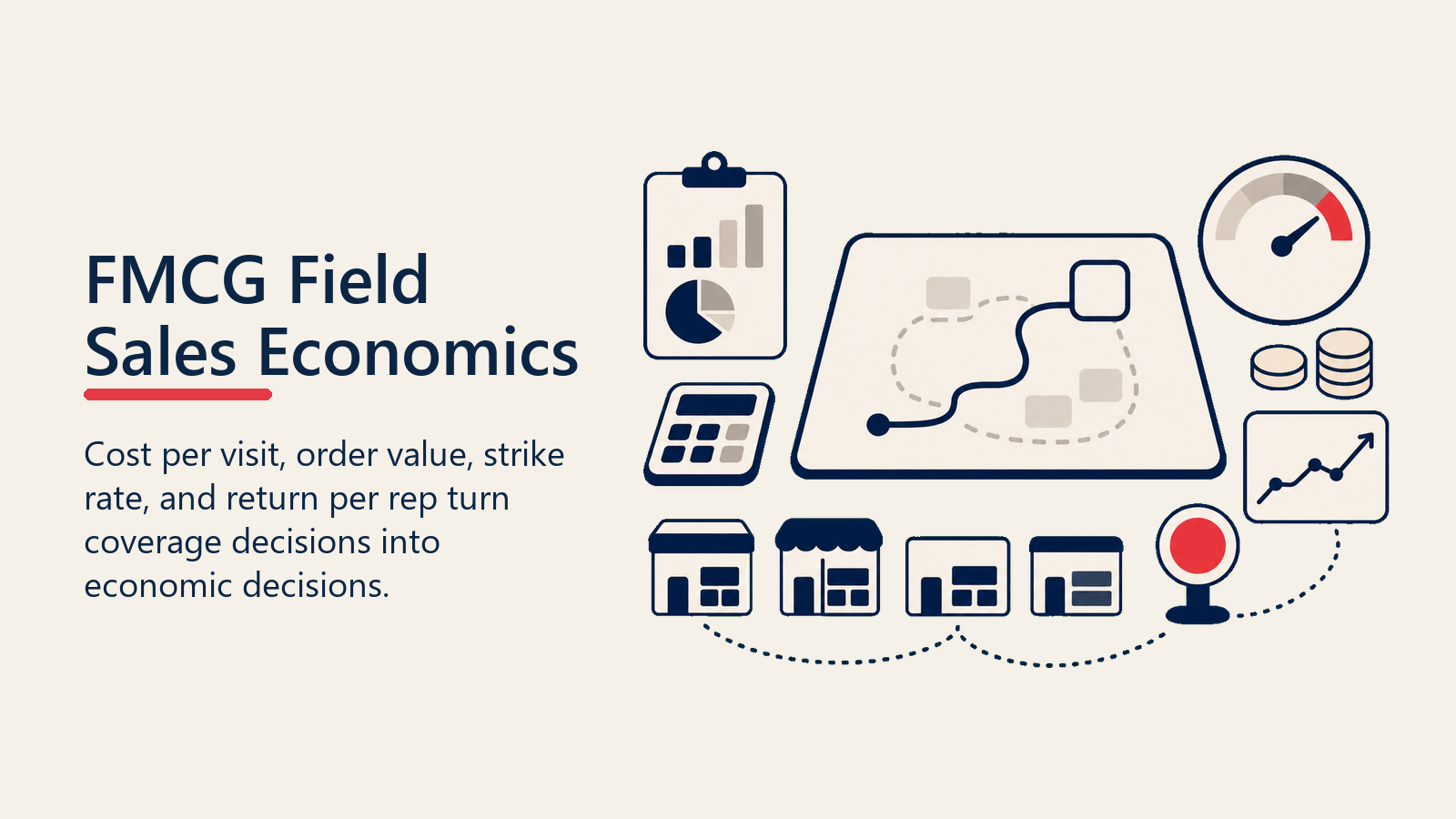 FMCG Field Sales Economics shown as field P&L workbench with route token and cost gauge