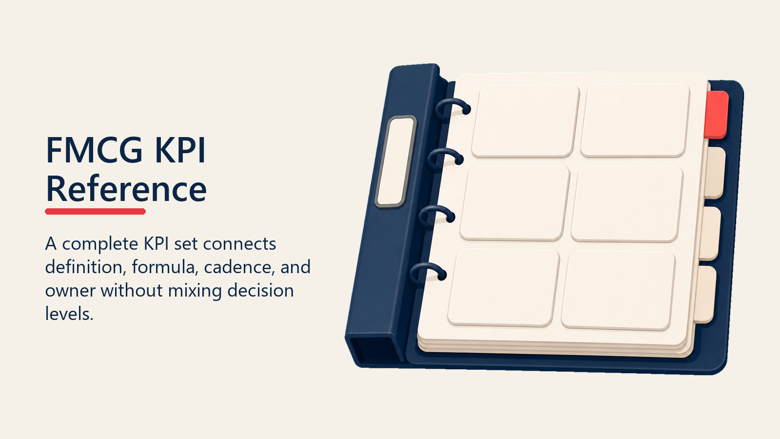 FMCG KPI Reference shown as KPI reference binder with cards