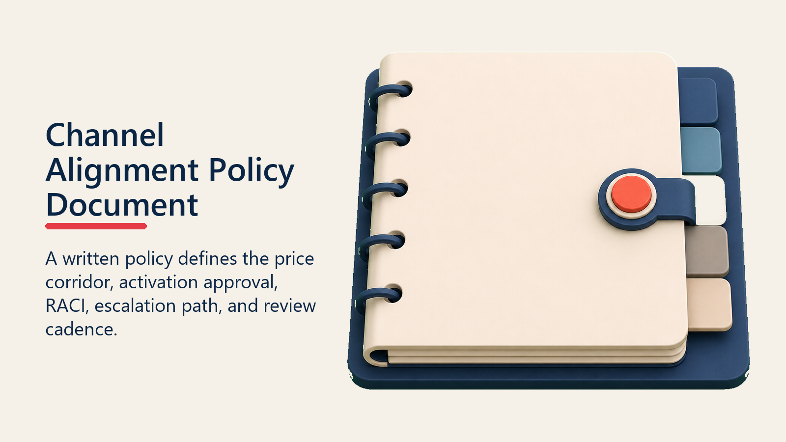 Channel Alignment Policy Document shown as channel alignment policy binder