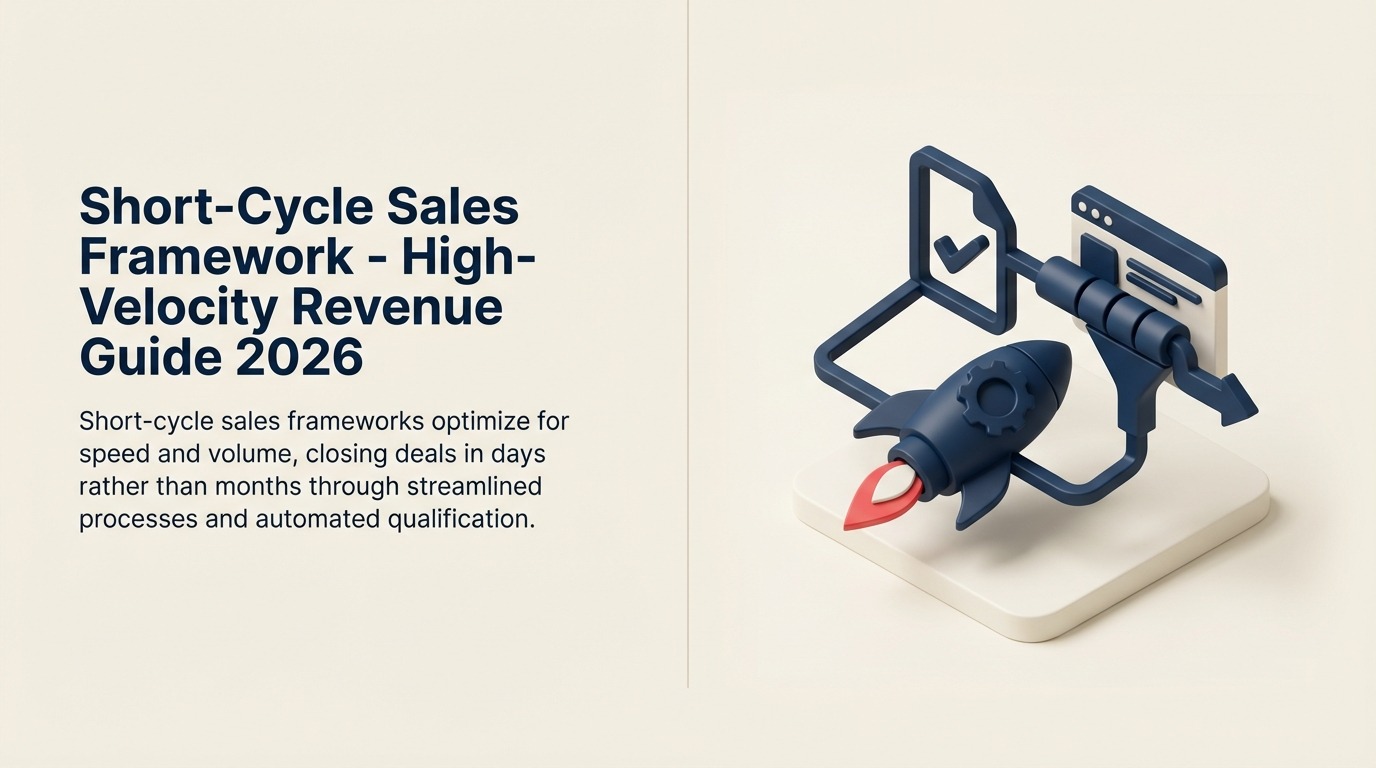 Short-cycle sales framework shown as a stopwatch containing a five-step sales funnel and closed-deal token