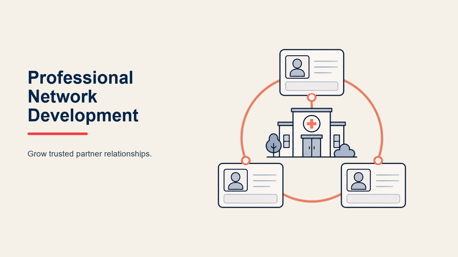 Healthcare professional network development showing diverse referral relationships beyond physician networks