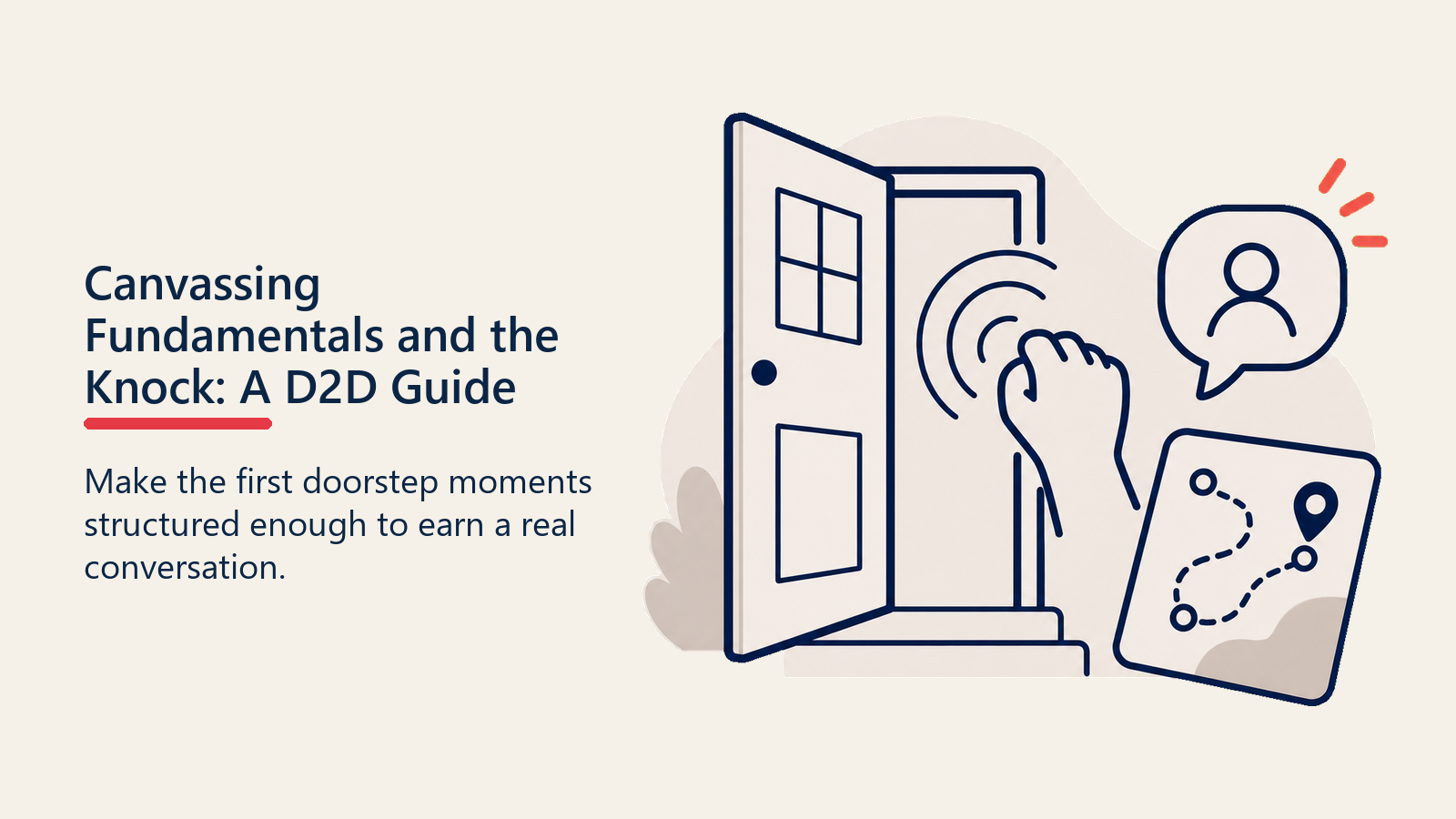 D2D Canvassing Fundamentals shown as door knocker compass