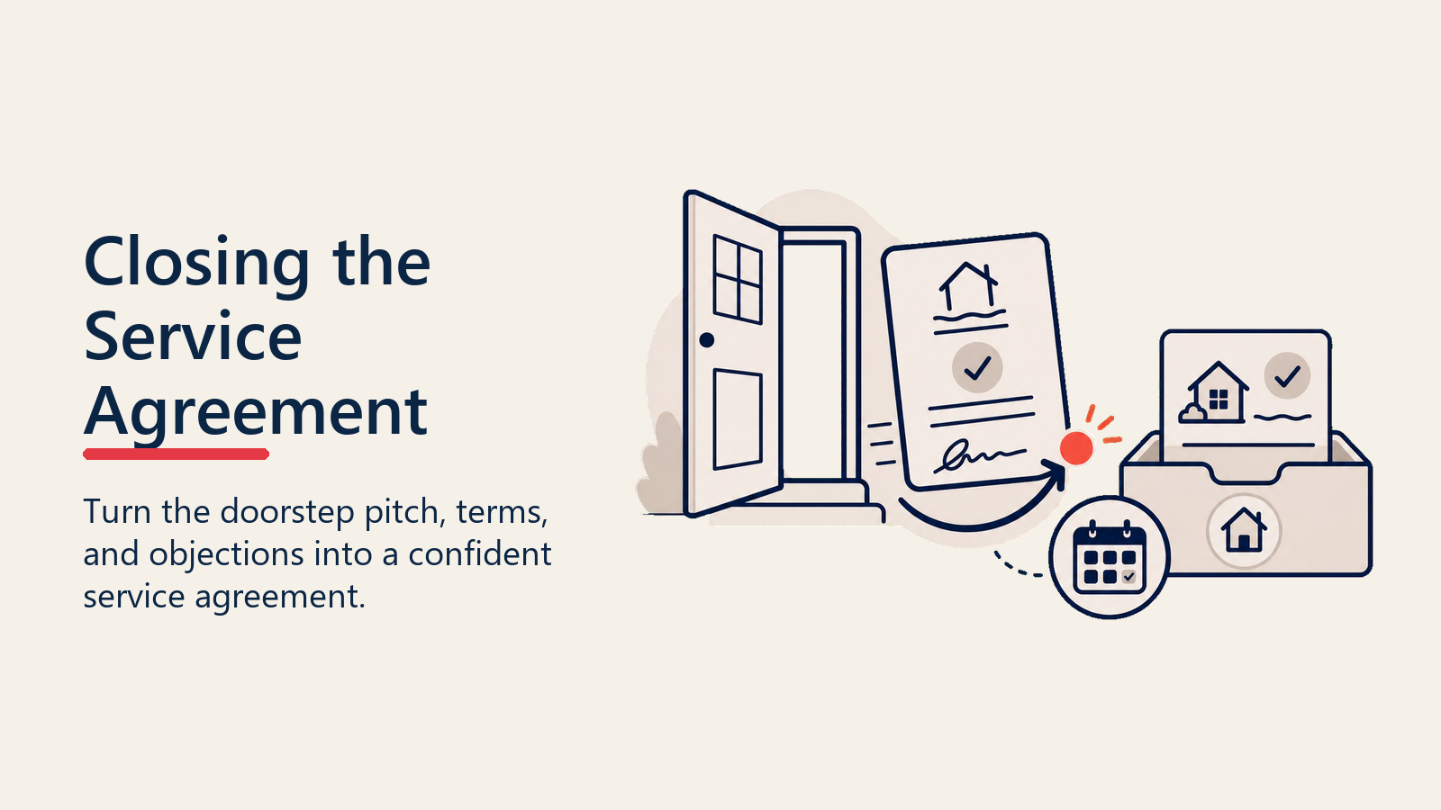 Closing a D2D Service Agreement illustrated as an agreement bridge from doorstep intent to a signed service start