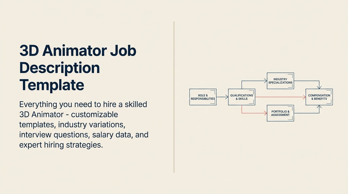 3D Animator Job Description illustrated with articulated character rig in a key pose with a curved motion arc and one coral keyframe