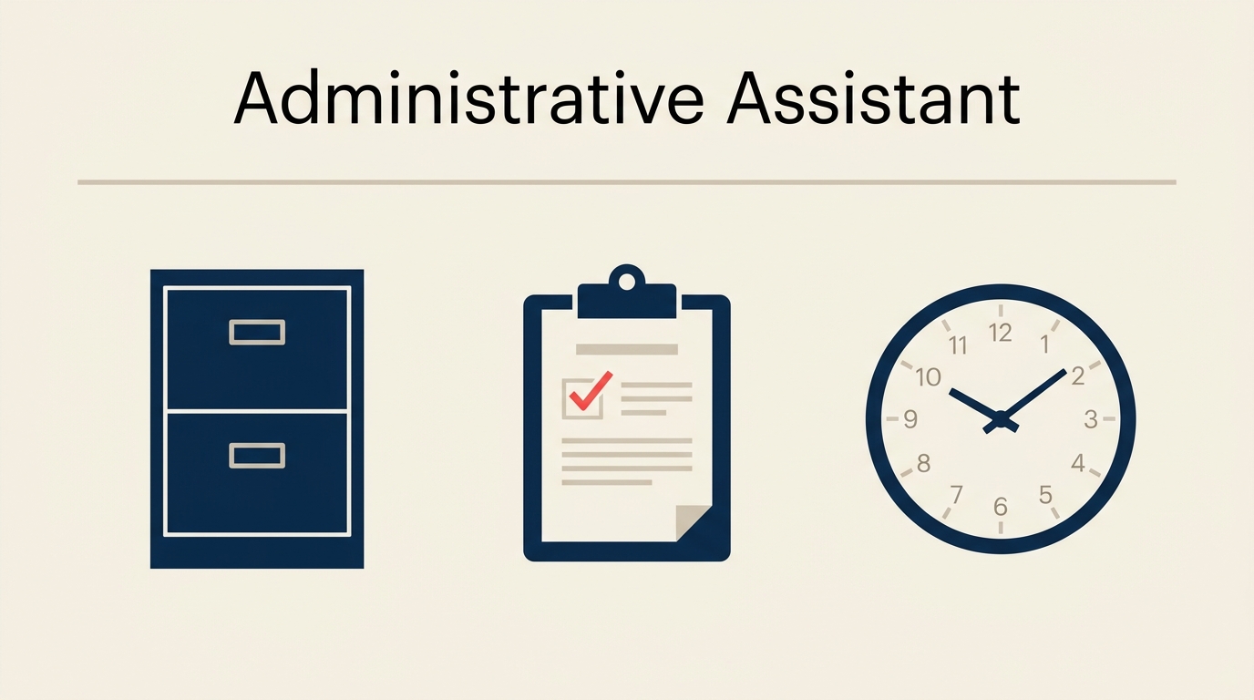 Administrative assistant job description illustrated by a coordinated calendar, inbox, records, and meeting hub