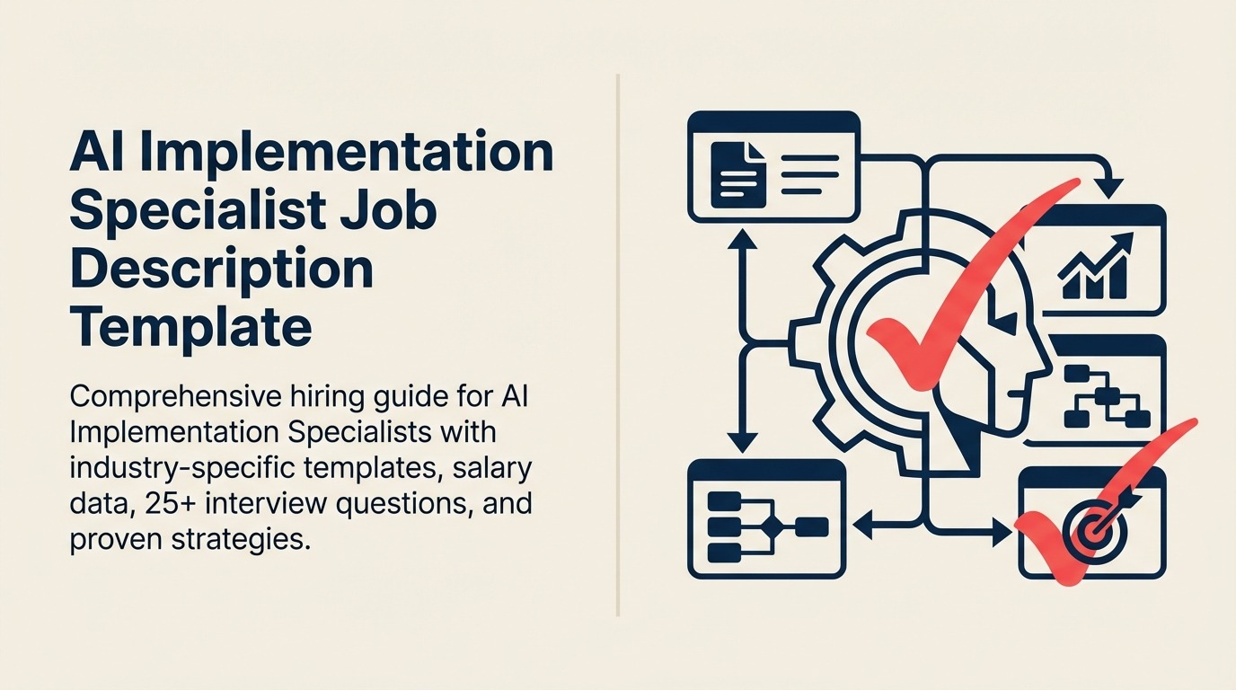 AI Implementation Specialist Job Description visual showing a distinctive role emblem for ai implementation specialist built from the profession's core tools and one coral outcome marker