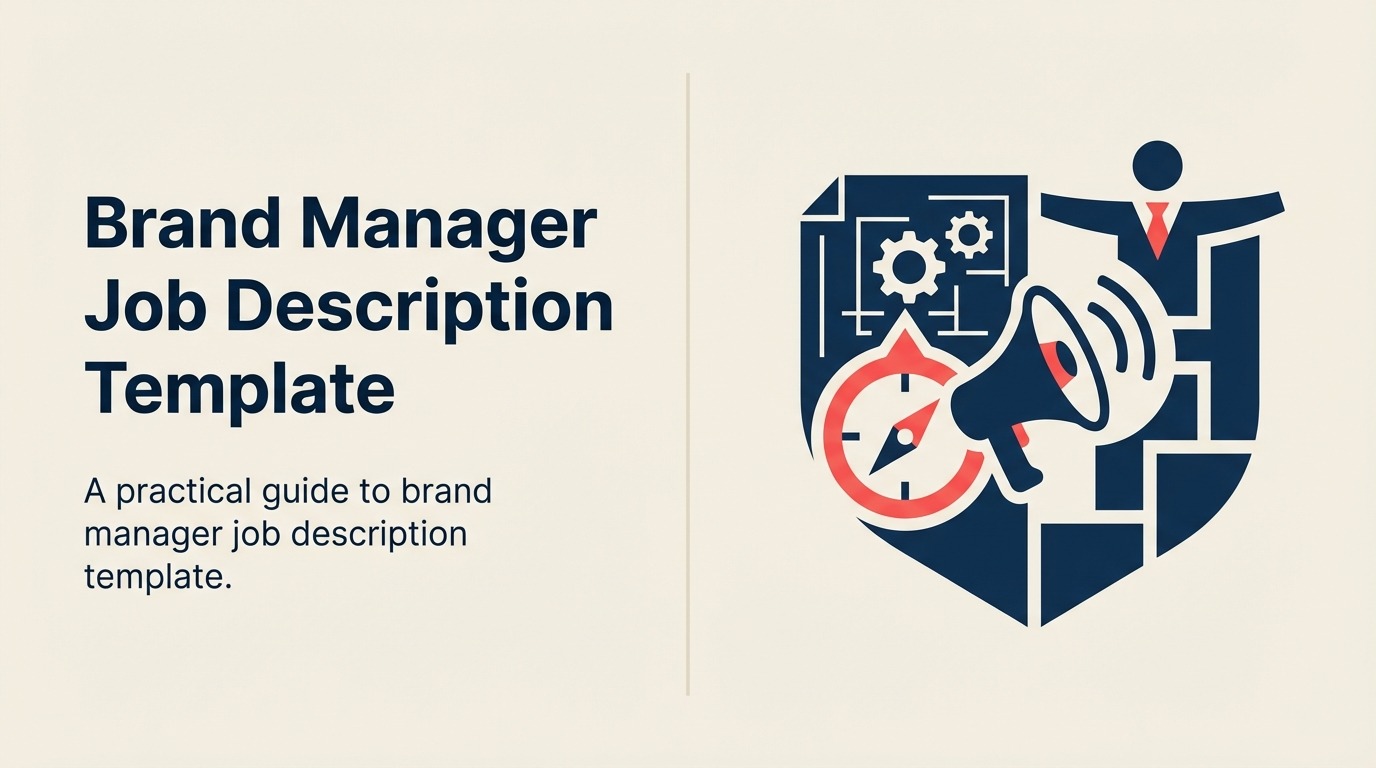 Brand Manager Job Description shown as a brand compass aligning an audience lens, message ribbon, campaign tiles, market pulse, and one coral north-star marker.