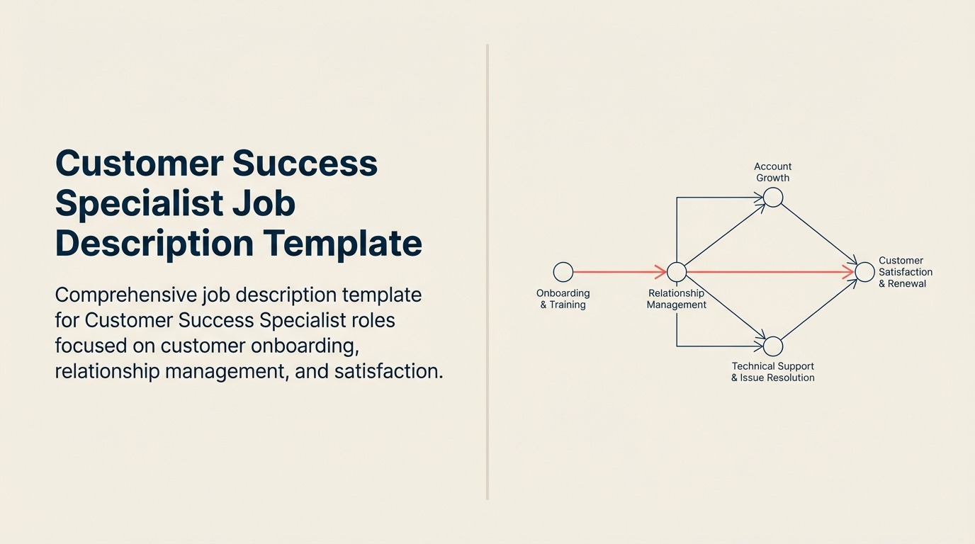Customer Success Specialist Job Description shown as customer success specialist role represented by a distinctive editorial emblem combining the role's core work artifacts