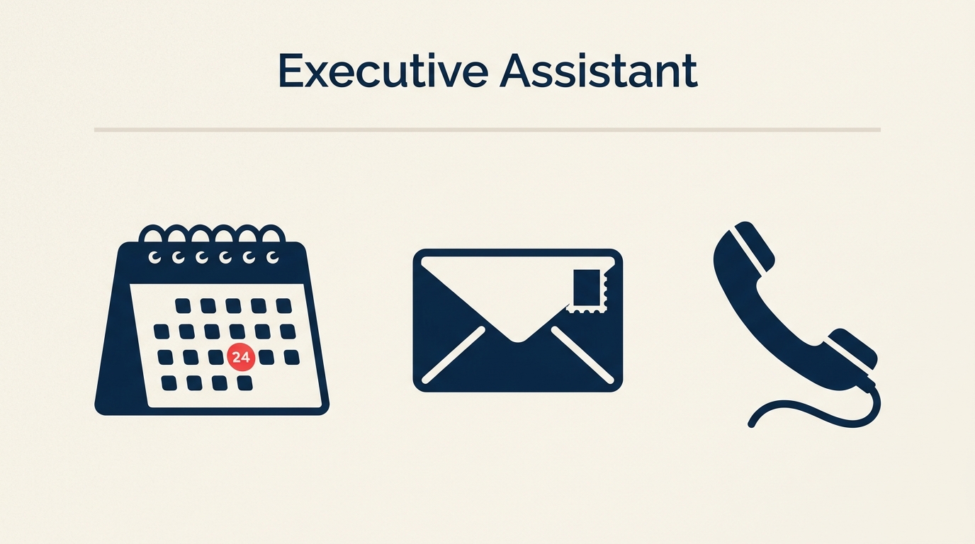 Executive Assistant Job Description illustrated with protected executive calendar hub