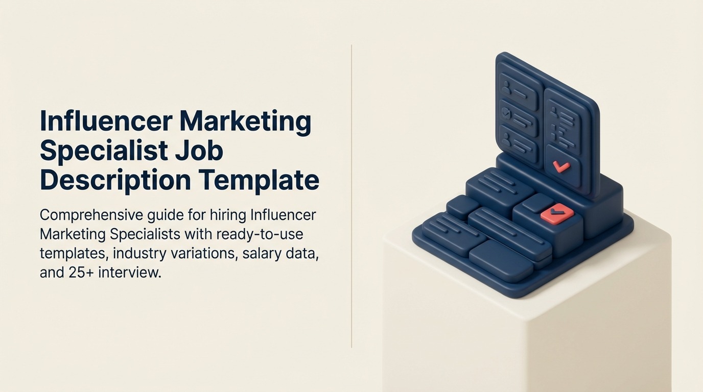 Influencer Marketing Specialist Job Description illustrated with partnership bridge from brand megaphone to creator channels through a compliance checkpoint