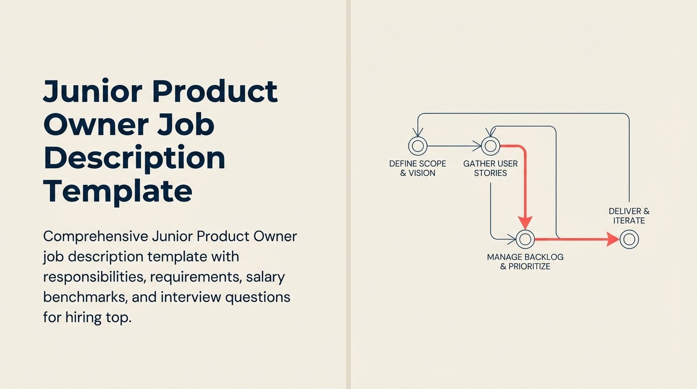 Junior product owner job description shown as a prioritized backlog card moving toward delivery