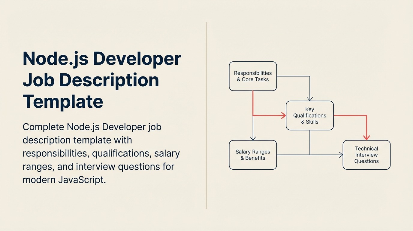 Node.js Developer job description illustrated by a backend runtime connecting APIs, databases, and real-time services