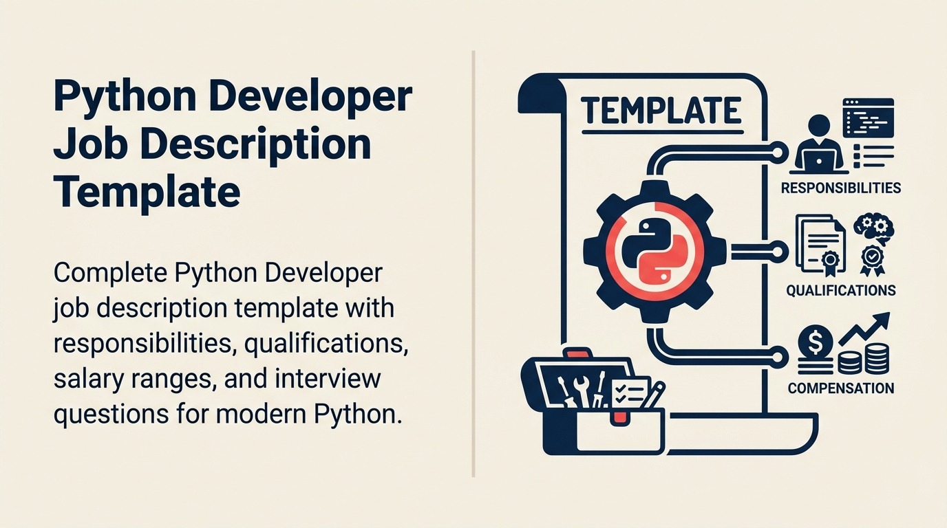 Python Developer Job Description shown as python developer role represented by a distinctive editorial emblem combining the role's core work artifacts