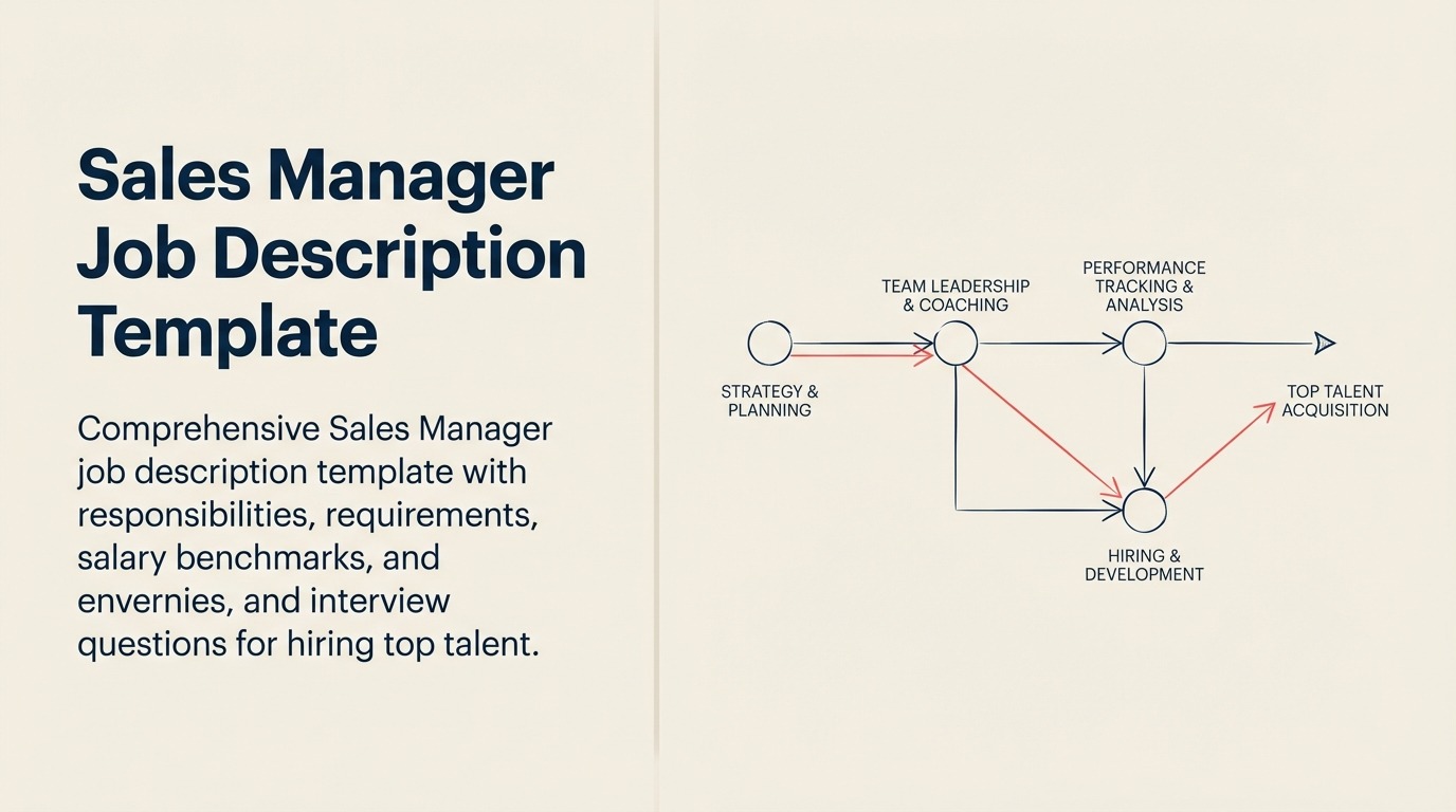 Sales Manager Job Description shown as sales manager role represented by a distinctive editorial emblem combining the role's core work artifacts