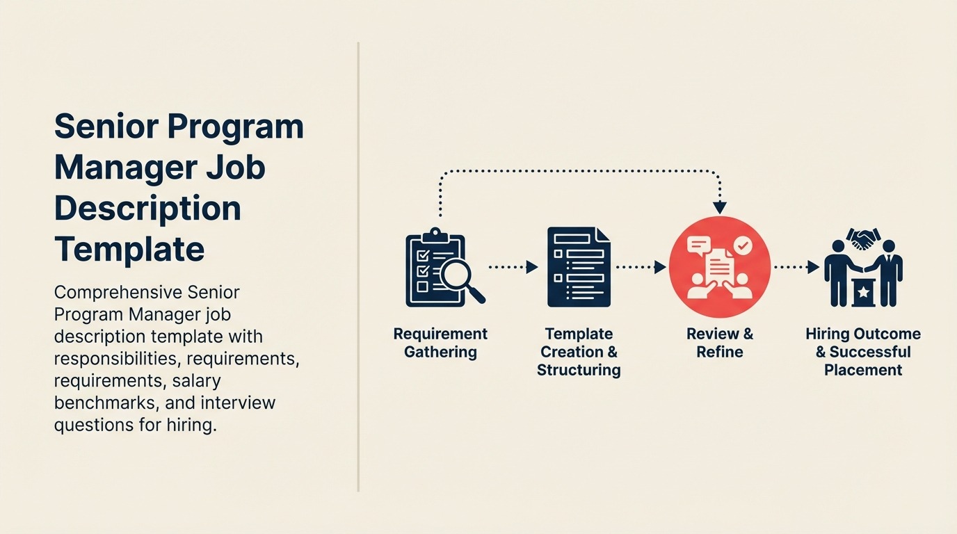 Senior Program Manager job description visual with multiple project paths crossing an orchestration bridge toward a strategic outcome