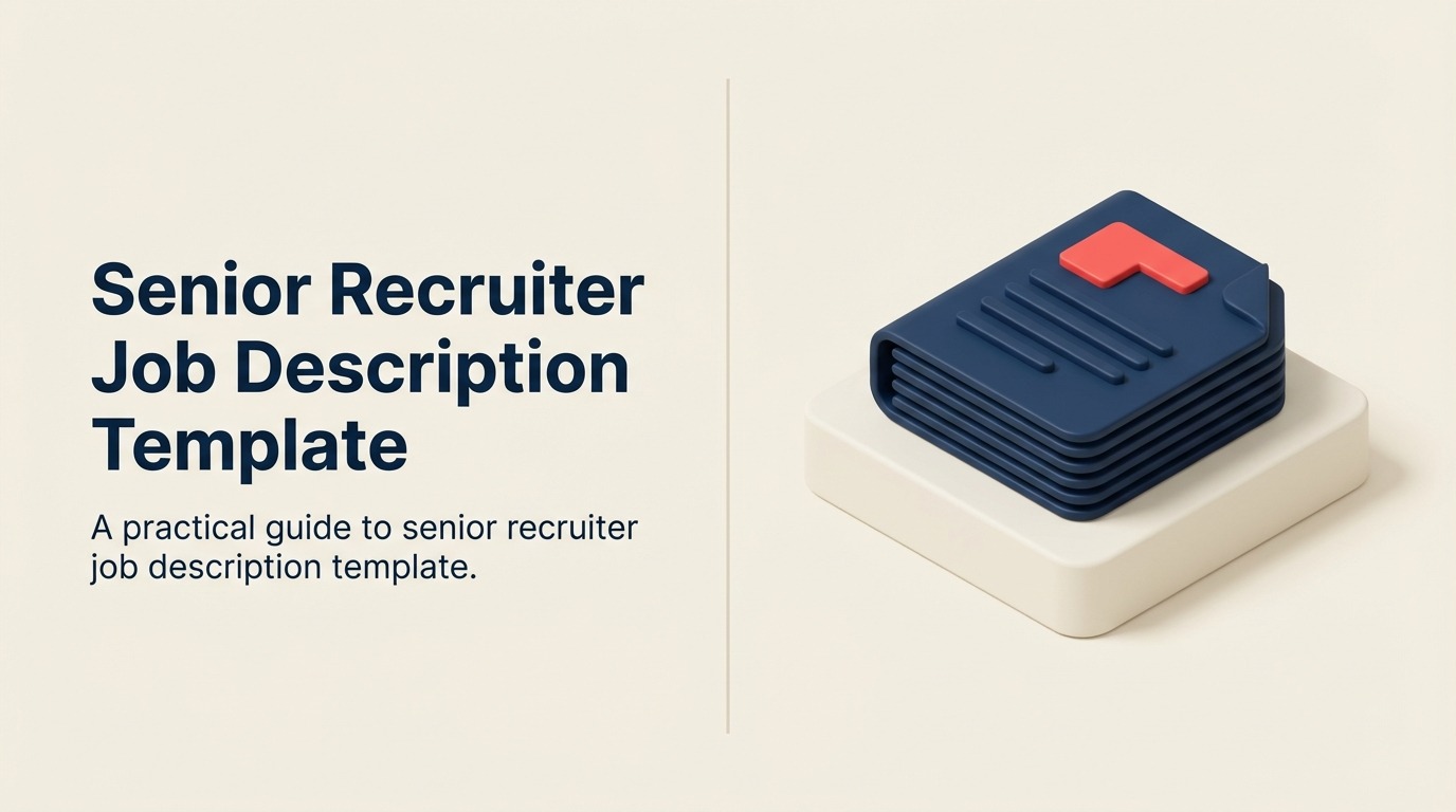 Senior Recruiter Job Description: A large talent navigation compass connects a leadership brief, candidate pipeline, interview signal, stakeholder table, and mentoring handoff, with one coral north marker