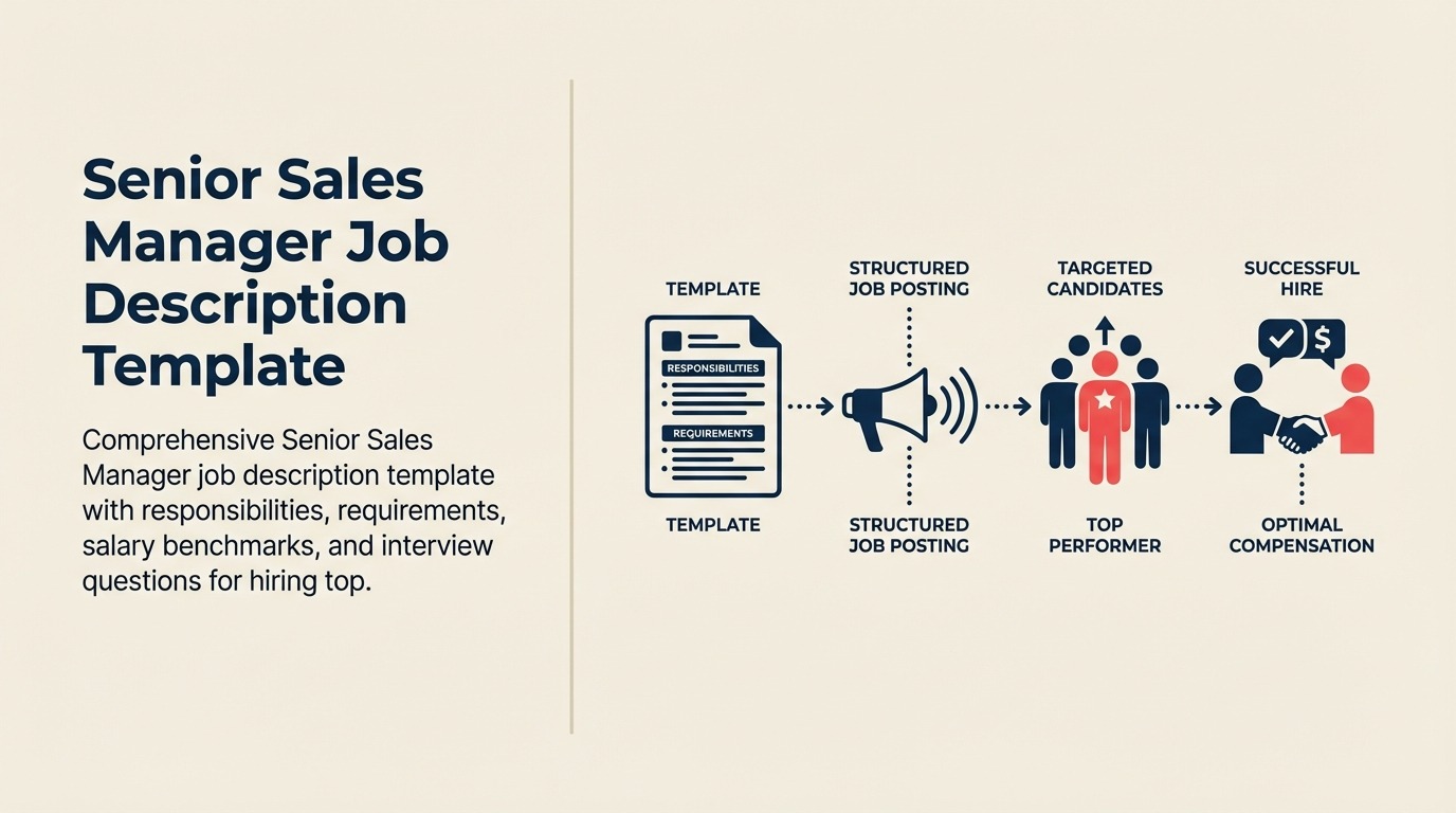 Senior Sales Manager Job Description illustrated with a Rework editorial senior sales manager visual.
