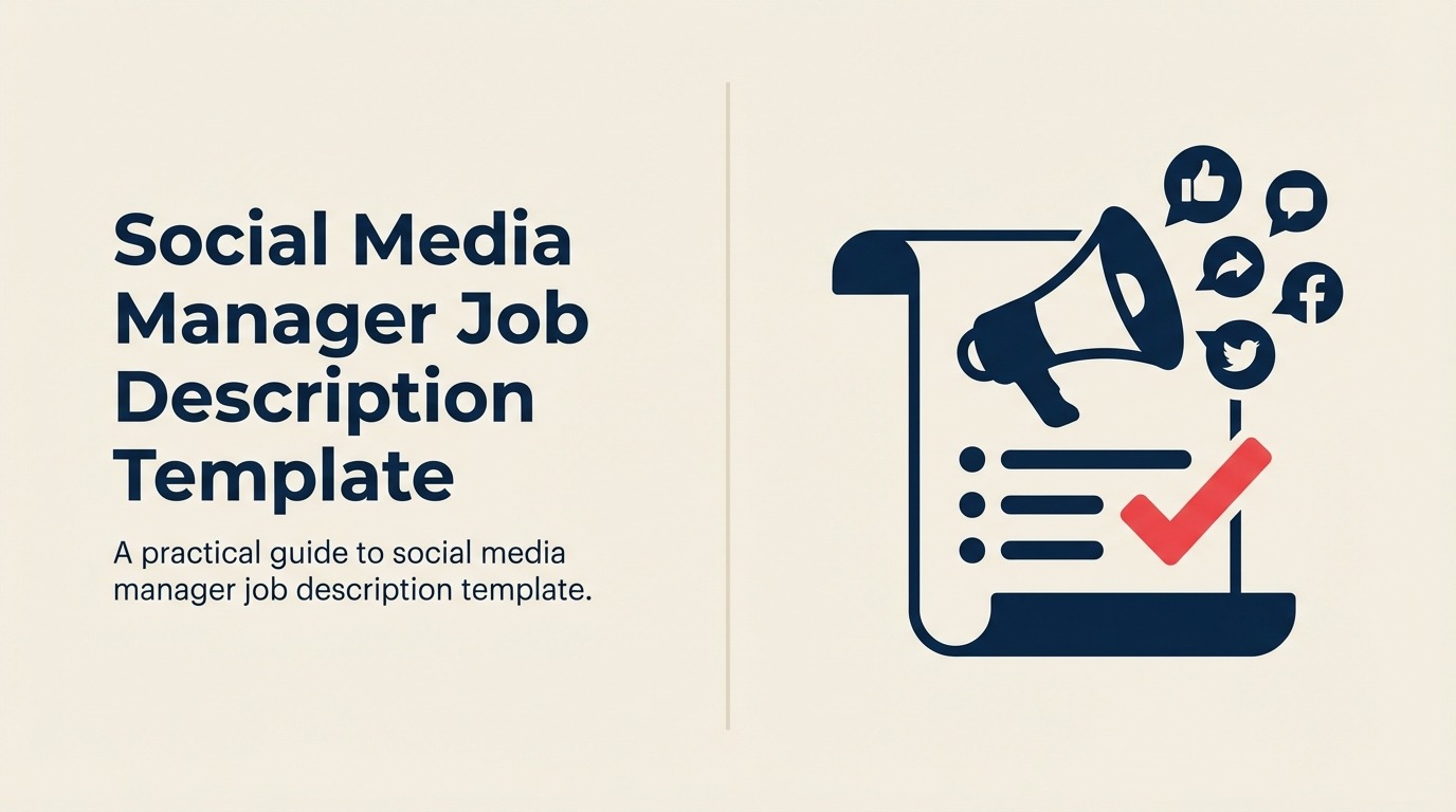Social Media Manager Job Description visual showing a distinctive role emblem for social media manager built from the profession's core tools and one coral outcome marker