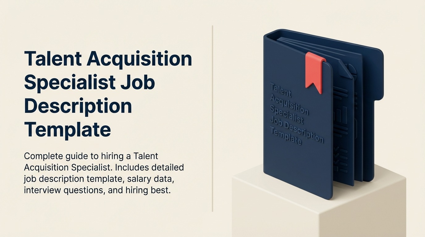 Talent Acquisition Specialist Job Description shown as a talent bridge connecting sourcing radar, candidate pipeline, hiring-manager compass, experience pulse, analytics gauge, and coral hire marker.