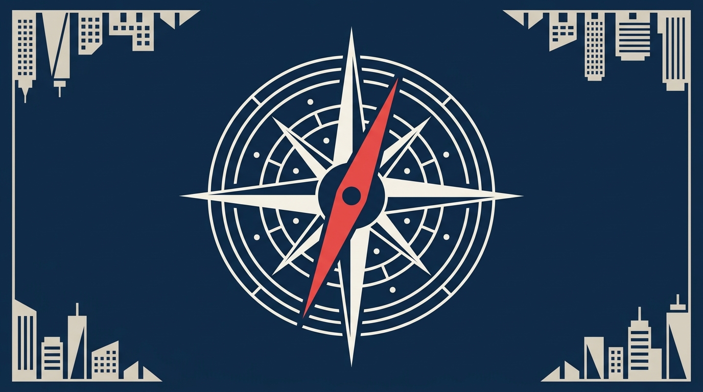 Anchored compass guiding an adaptable purpose-driven business strategy