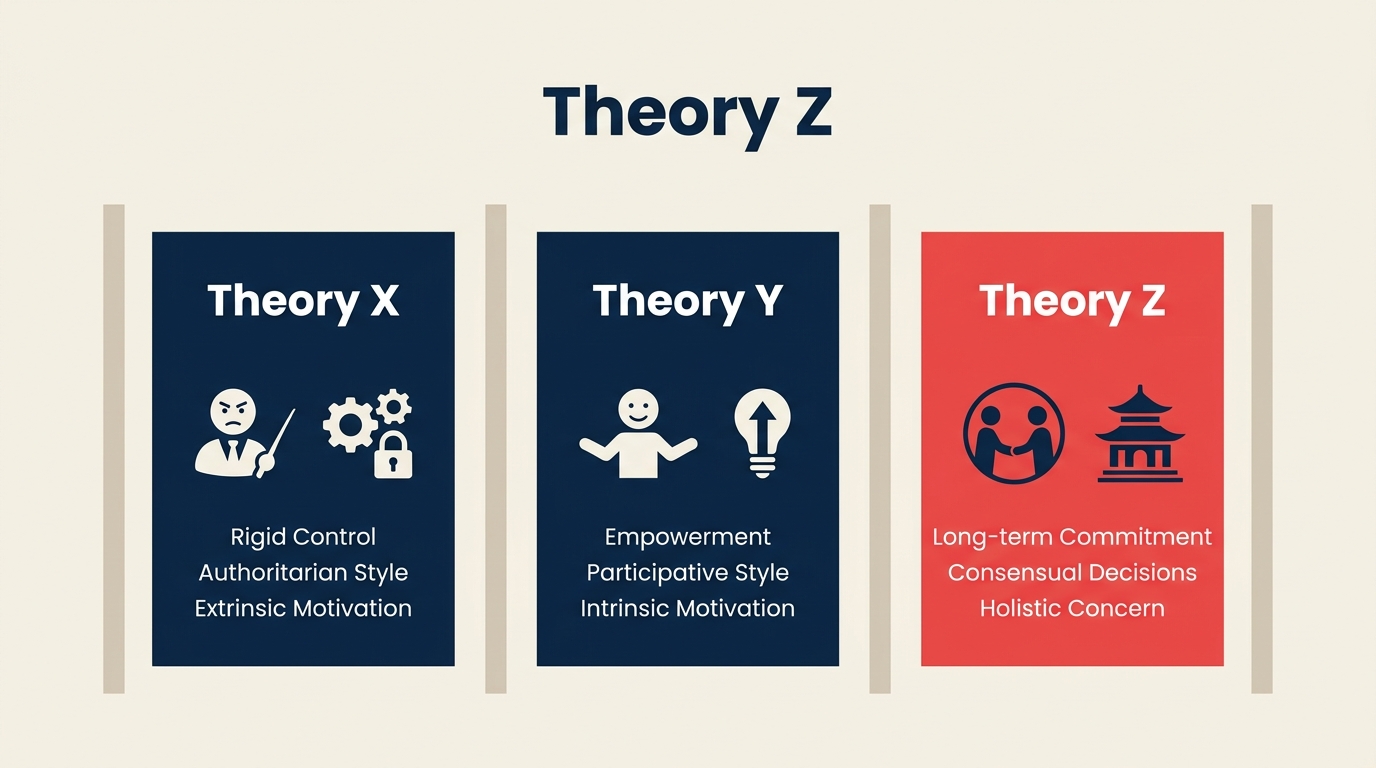 Theory X, Theory Y, dan Theory Z dibandingkan dengan Theory Z yang disorot