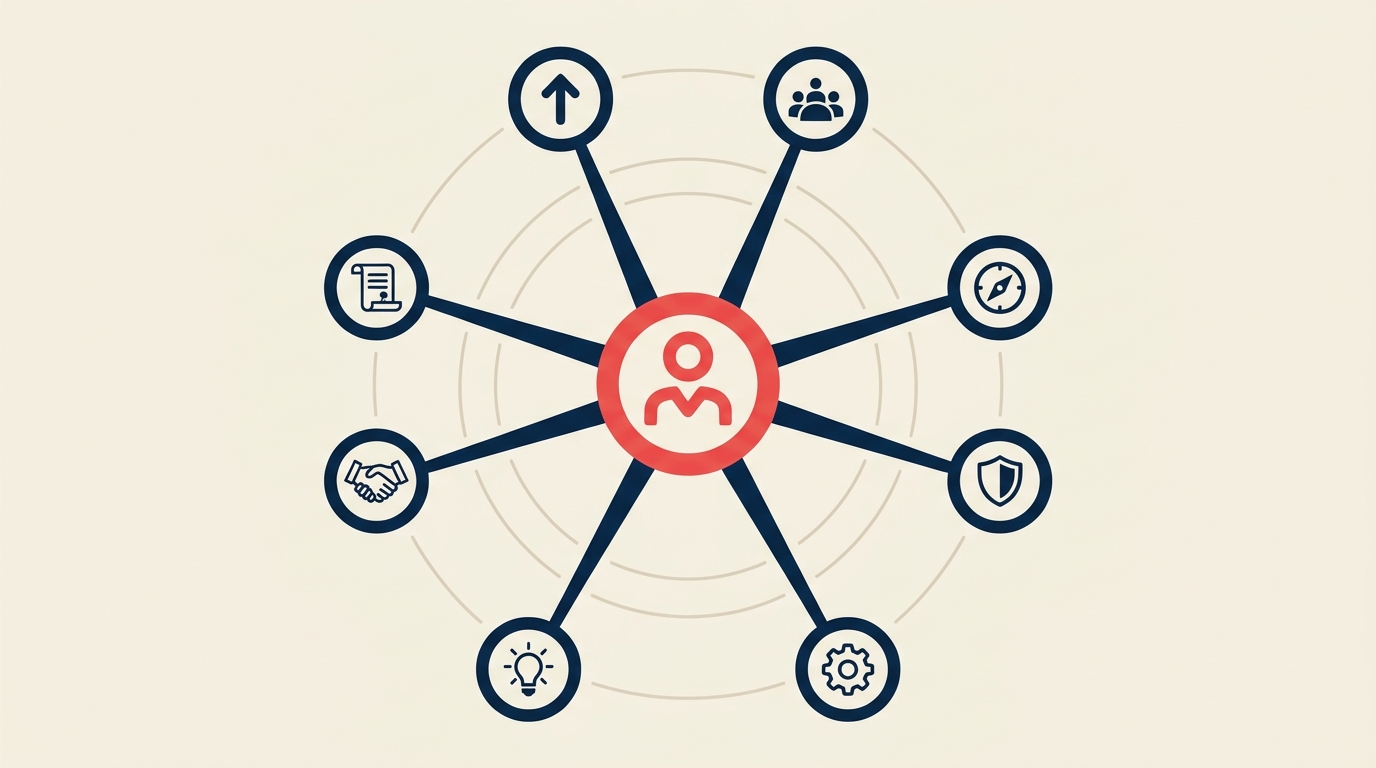 Überblick über sechs Führungsstile in einem Framework-Diagramm