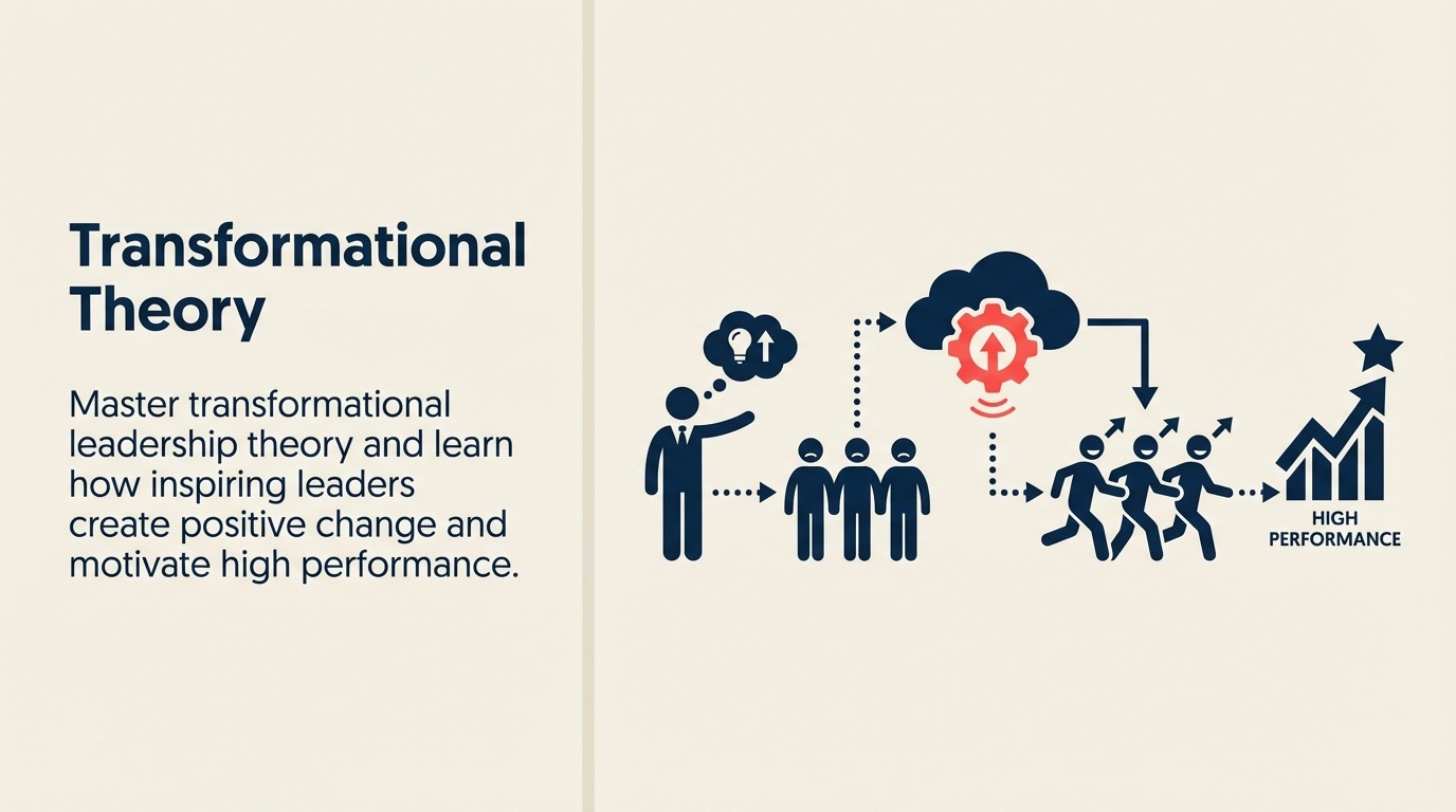 What Is Transformational Leadership Theory? illustrated with a vision lantern and four growing forms summarize how leaders lift motivation and capability.
