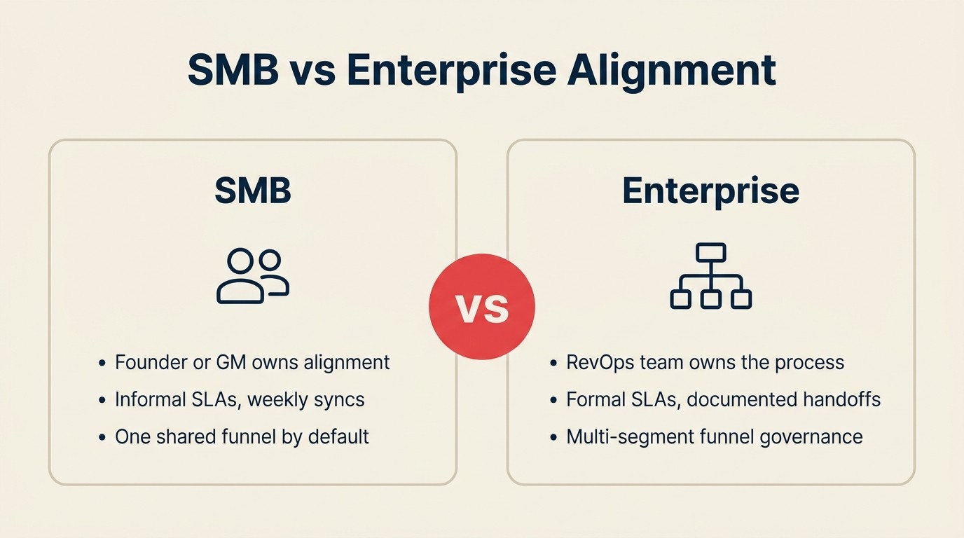 Marketing-sales alignment across company sizes: SMB, mid-market, and enterprise operating modes