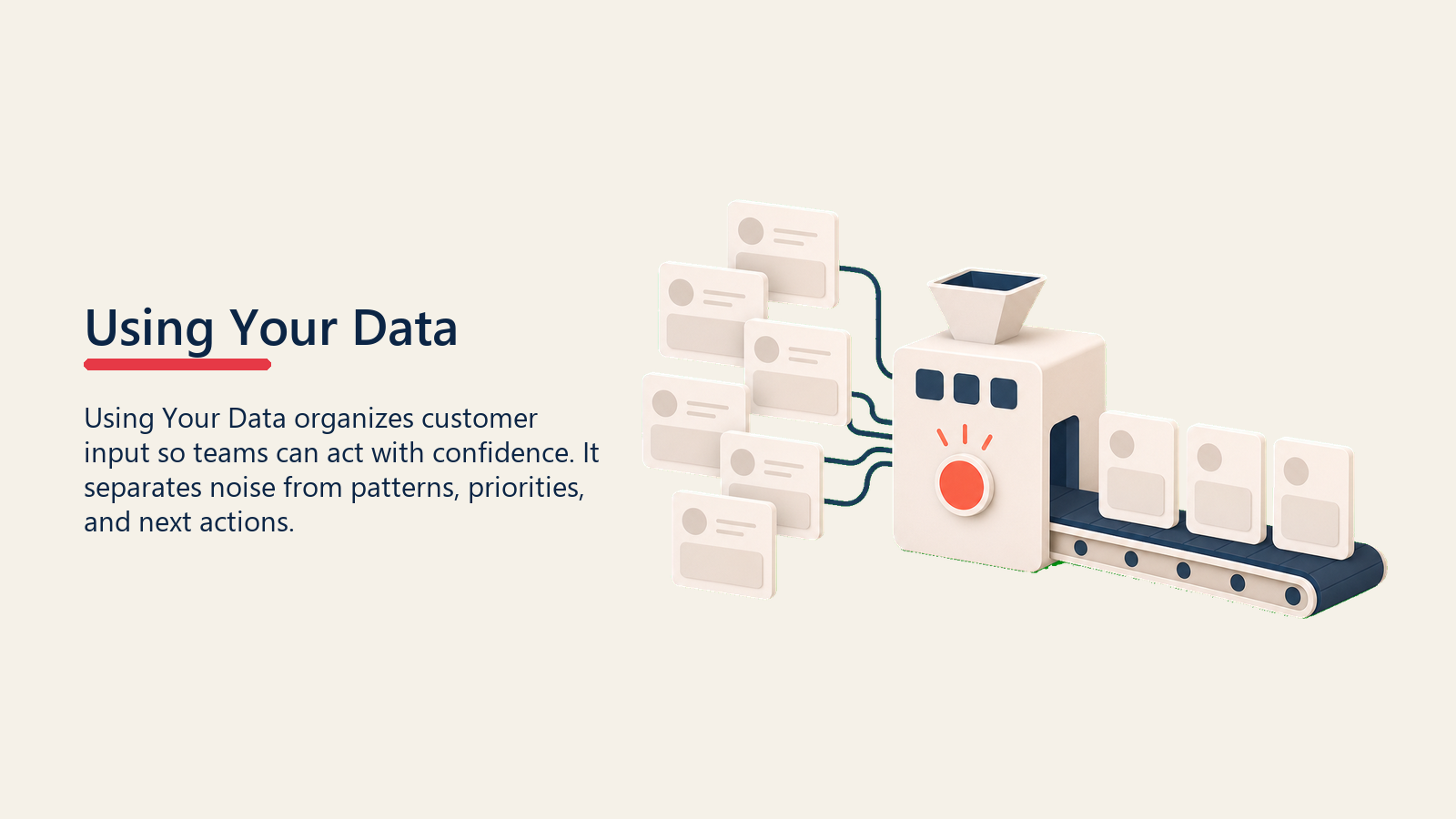 Using Customer Data showing data to action engine for Actually Using Your Data