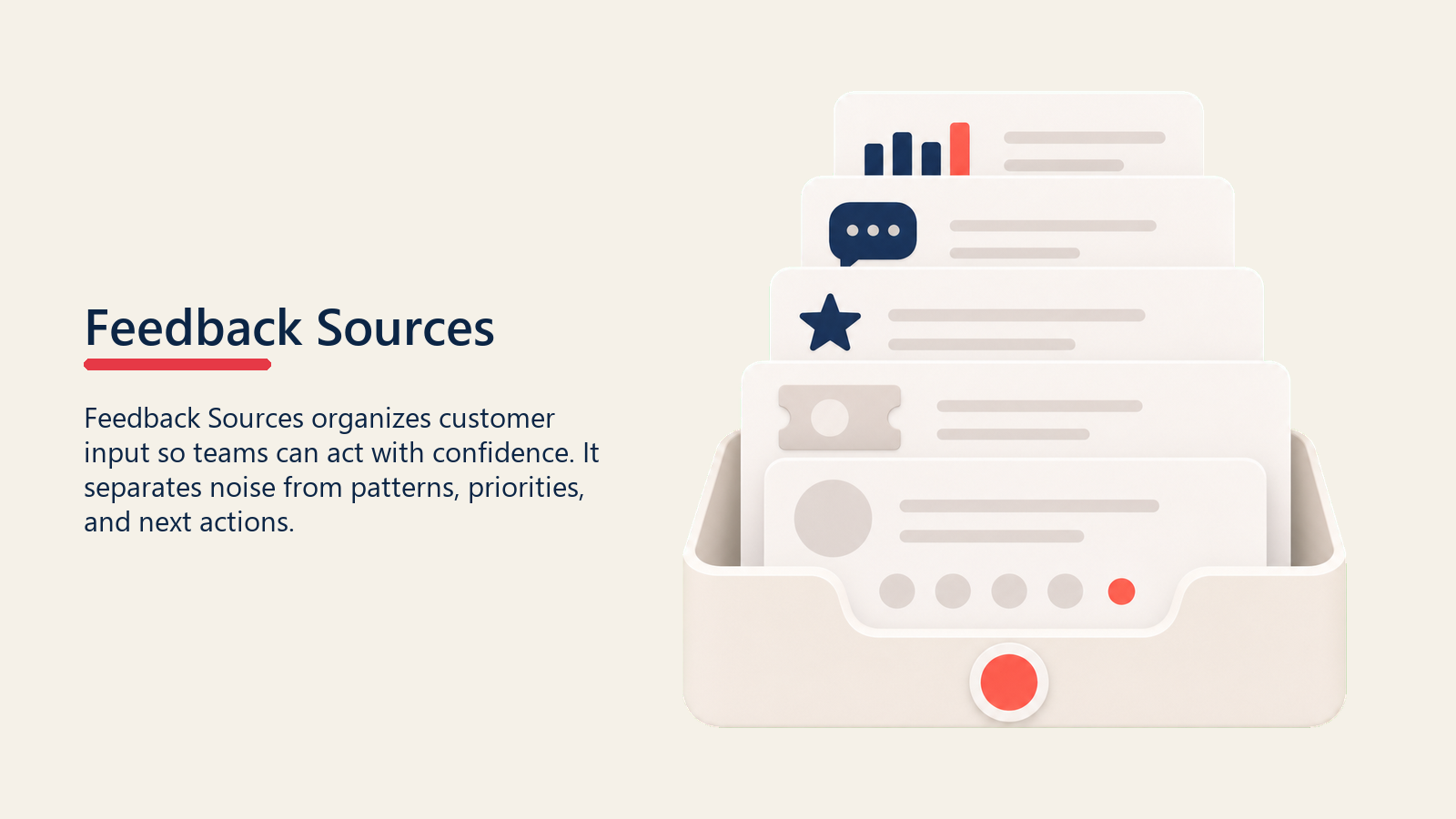 Customer Feedback Sources showing source tray for Feedback Sources