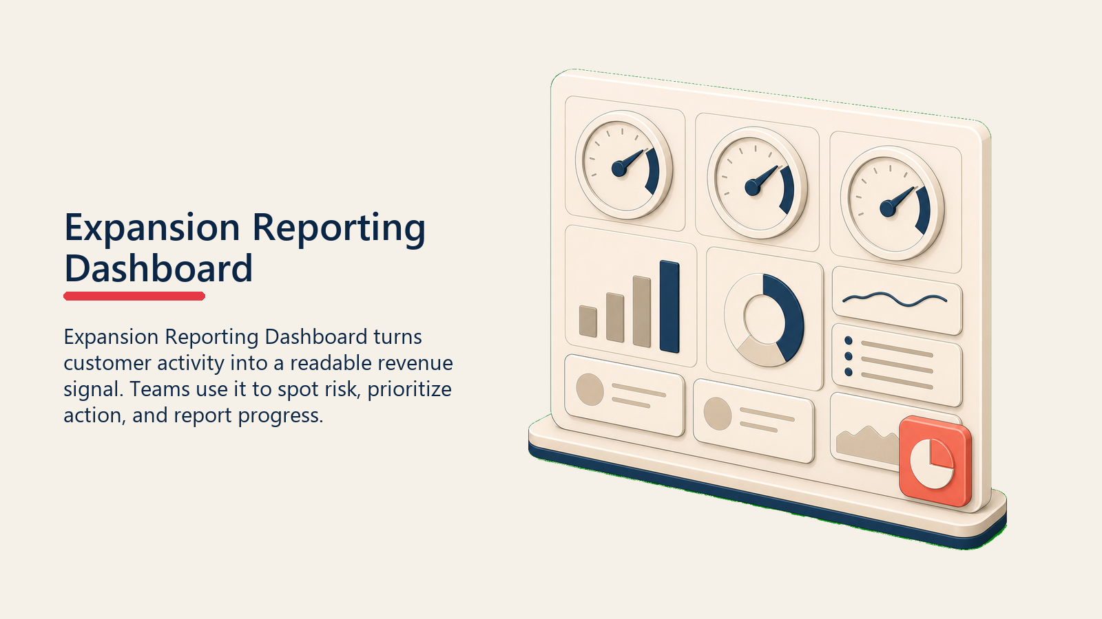 Expansion Reporting Dashboard showing a reporting dashboard panel made of blank gauges and tiles, with one coral reporting marker and no text
