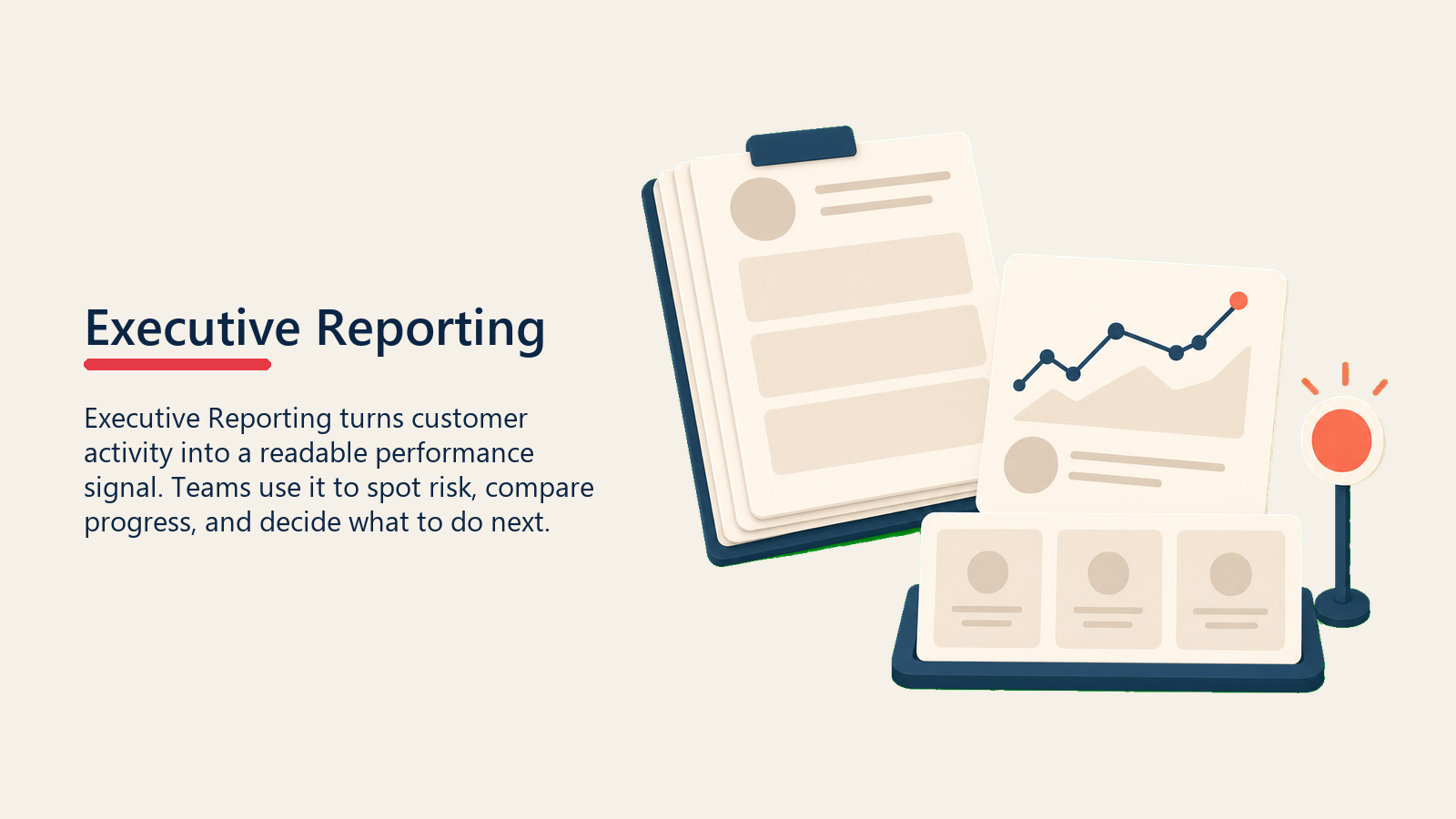 Executive Customer Success Metrics shown as executive health gauge with retention signals