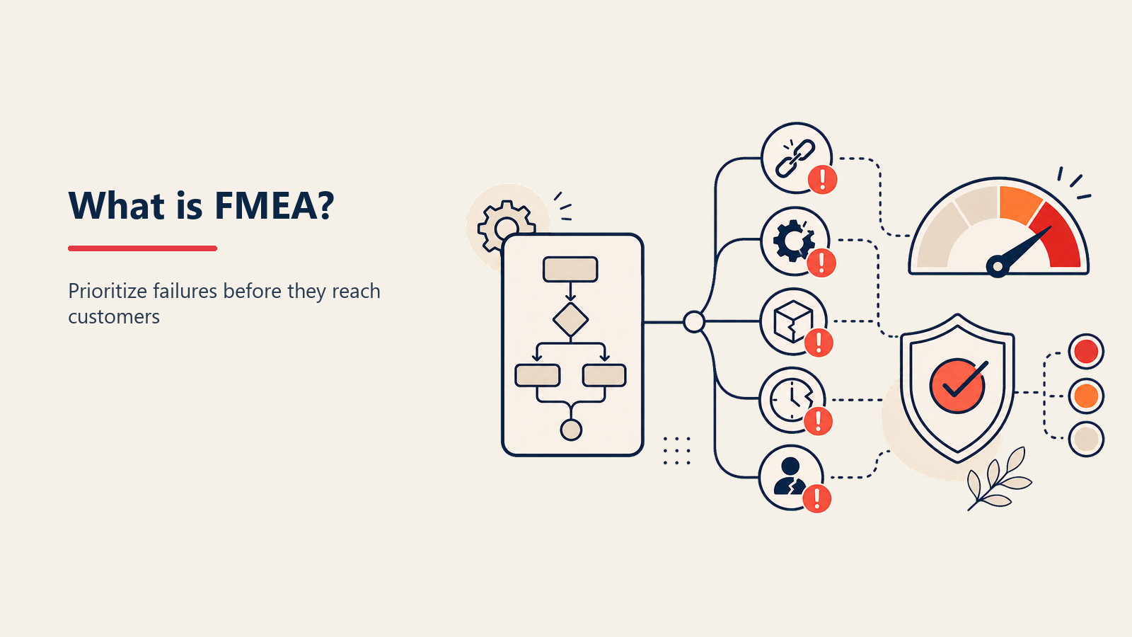 FMEA shown as proactive inspection of failure modes before a process goes live