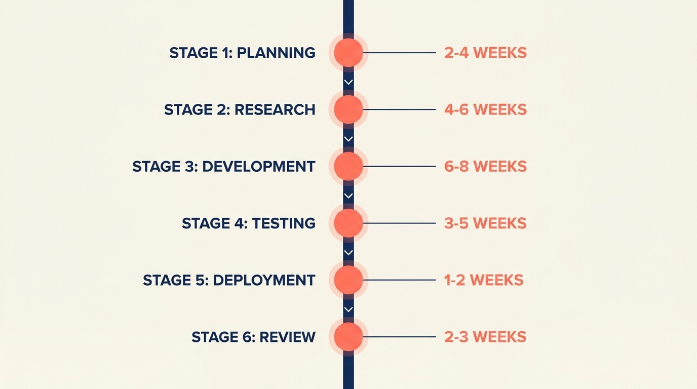 Seven-section pitch deck timeline from opening credibility through Q&A and closing