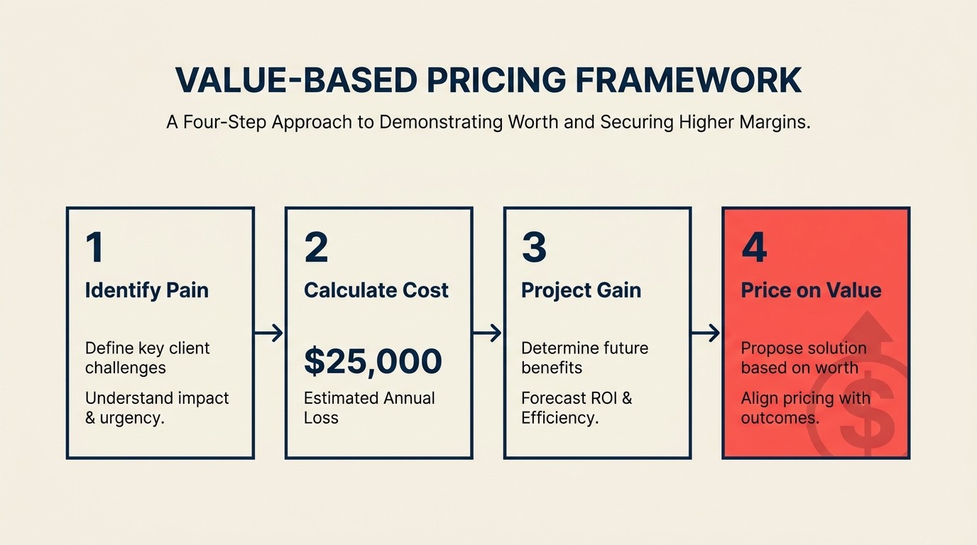 Framework pengukuran nilai empat langkah yang menghubungkan pain points dengan ROI client