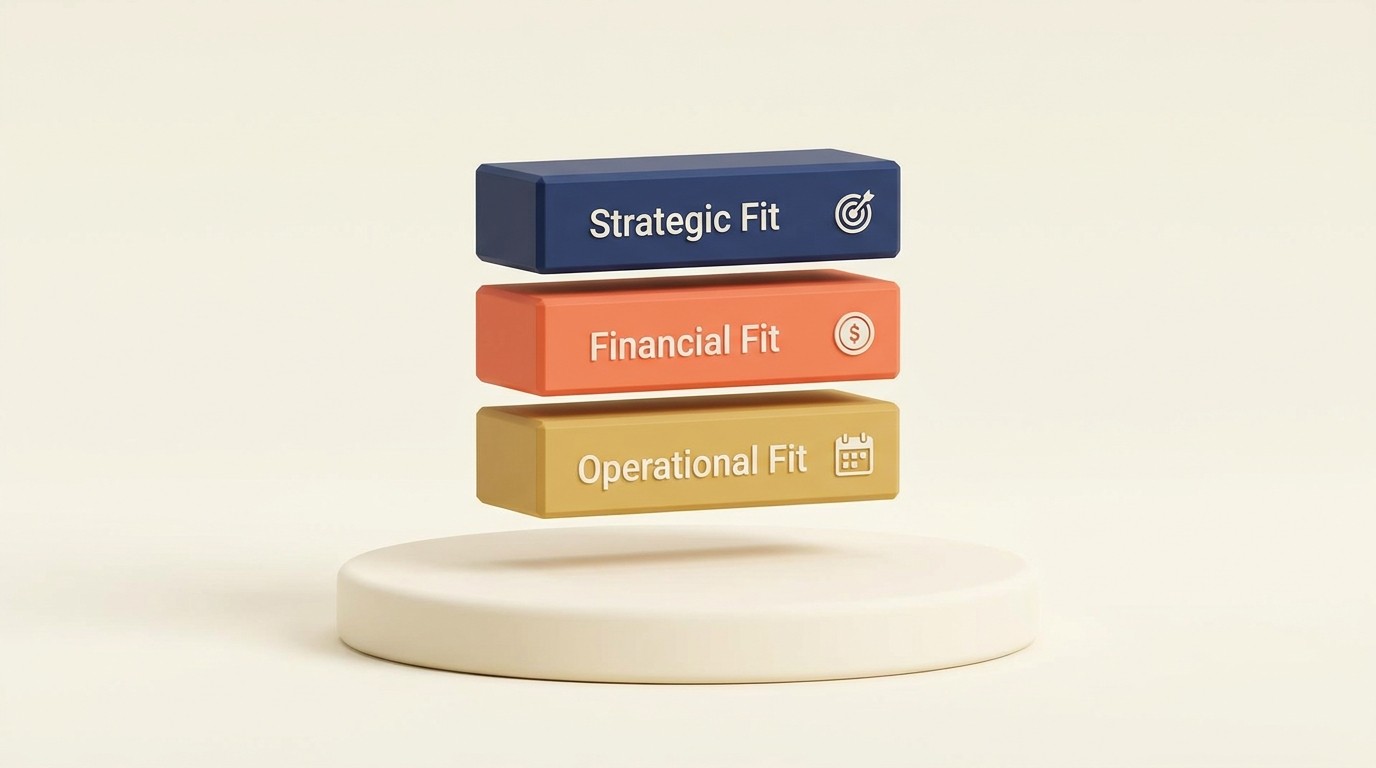 Perfil de cliente ideal construído em três dimensões: alinhamento estratégico, financeiro e operacional para orientar a avaliação de prospects