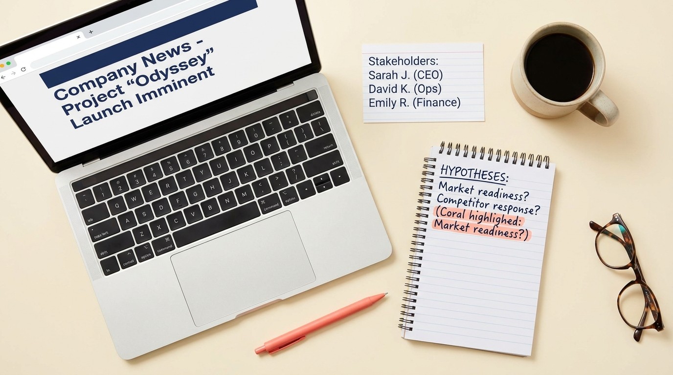 Consultant researching prospect company, industry, and stakeholders before meeting