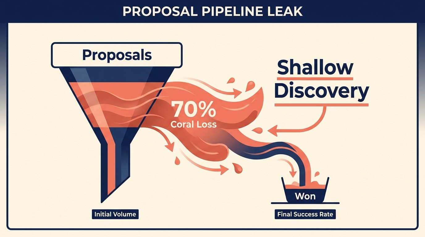 Biaya tersembunyi dari discovery yang dangkal termasuk proposal yang hilang, persaingan harga, scope creep, dan klien yang kecewa