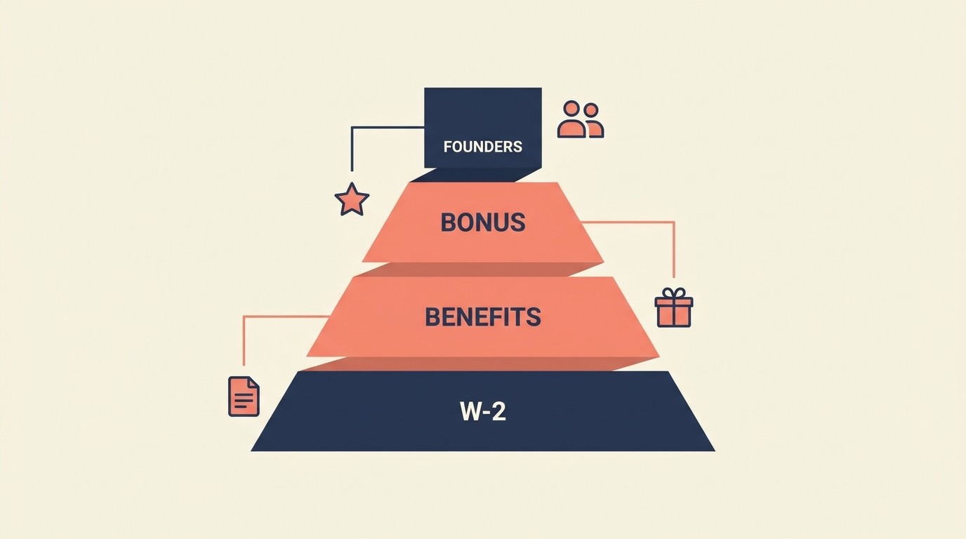 Modelo de employee W-2 com estrutura de salário, bônus e benefícios