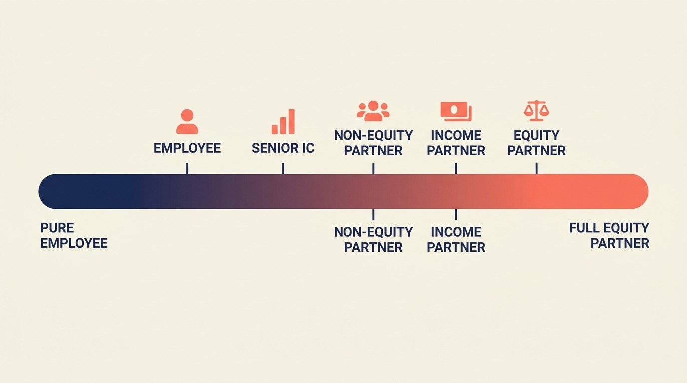 Estruturas híbridas de of counsel, non-equity partner e partnership multi-tier