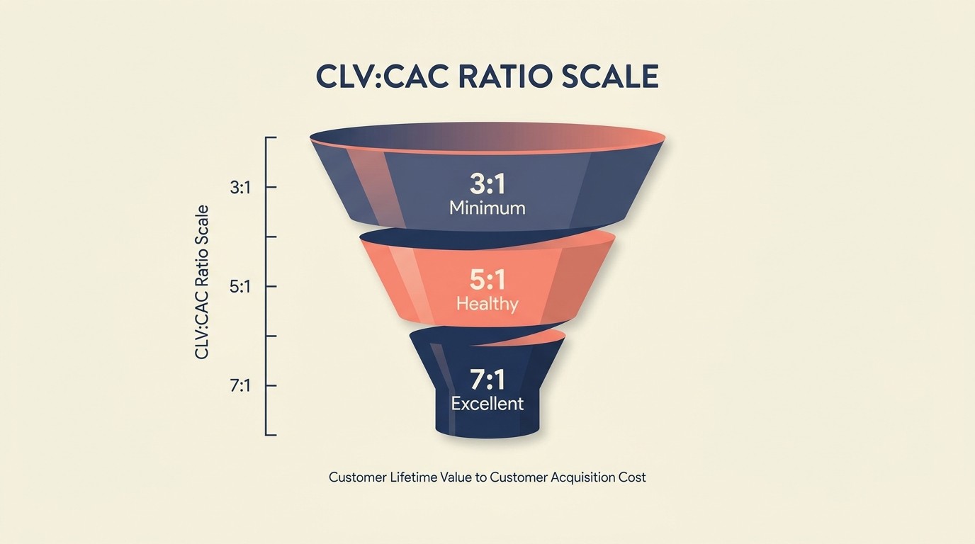 Marco de métricas de cliente que muestra CAC, CLV, NPS e indicadores de retención para servicios profesionales