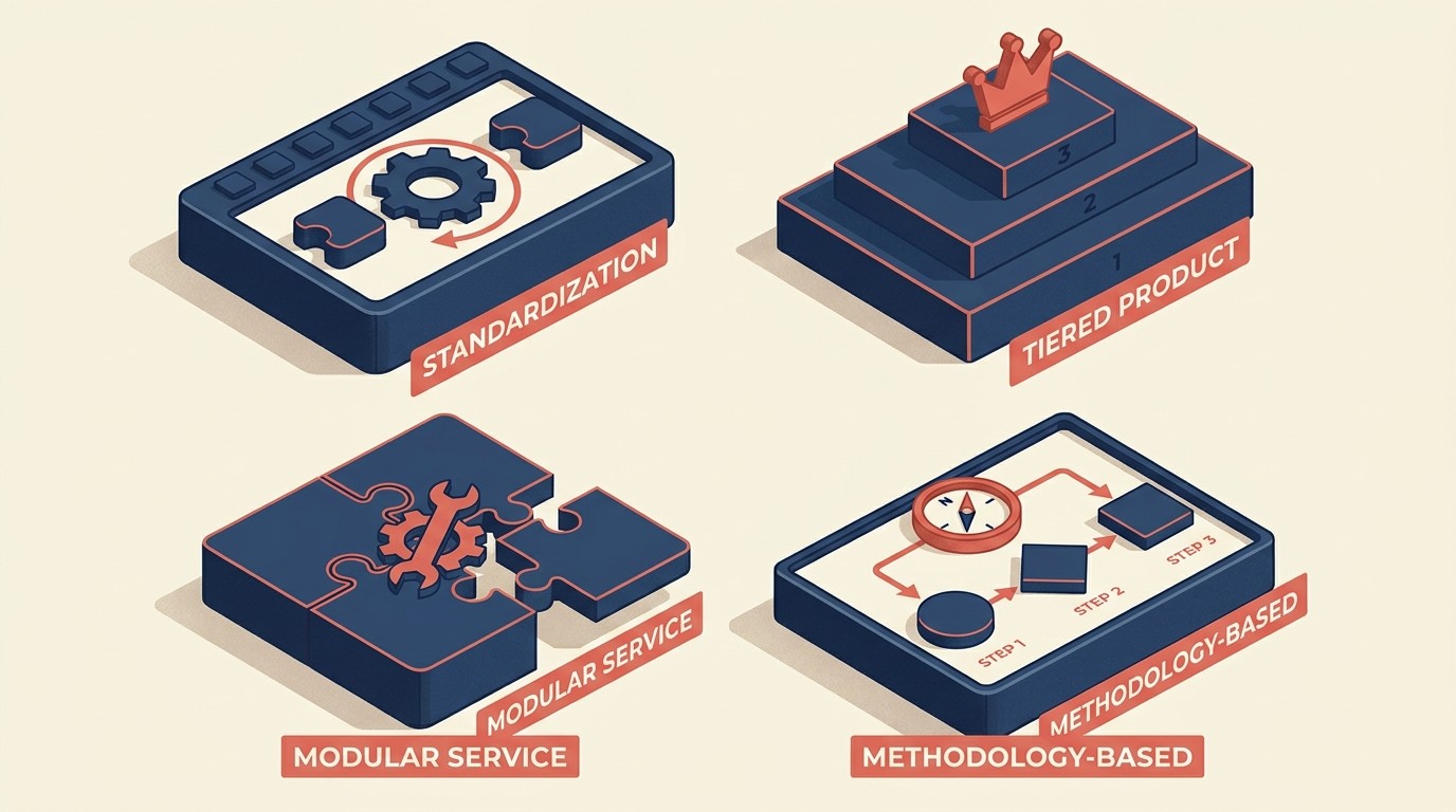 Cuatro marcos de productización: modelos de estandarización, niveles, modular y basado en metodología