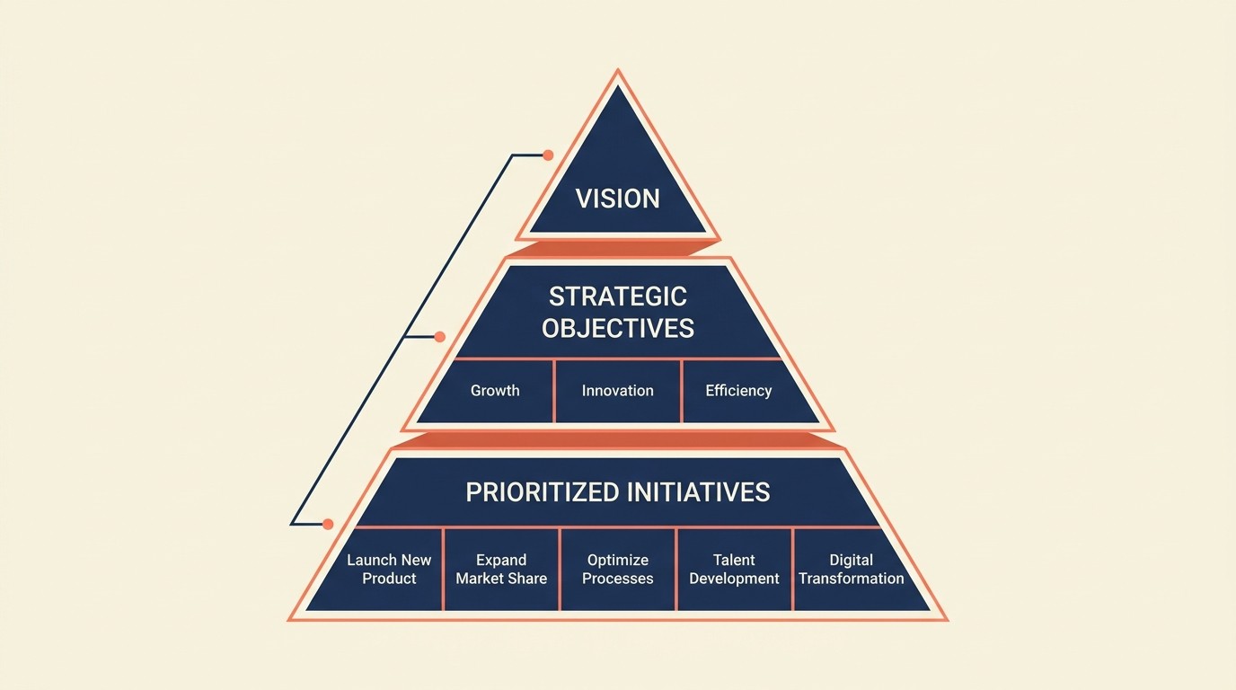 Fase de desarrollo de estrategia que traduce la visión en objetivos, iniciativas y asignación de recursos