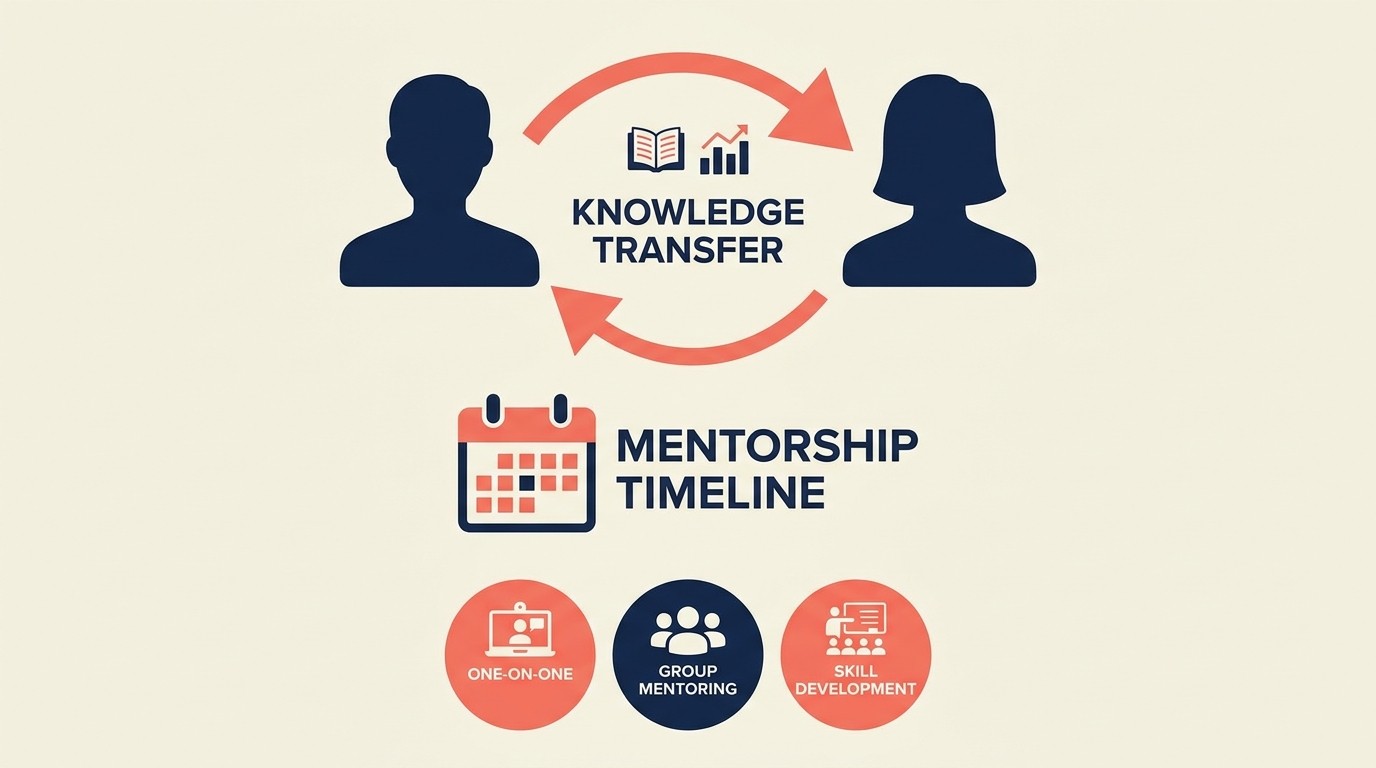Struktur program mentorship dengan pasangan, area fokus, jadwal, dan empat model mentoring yang berbeda
